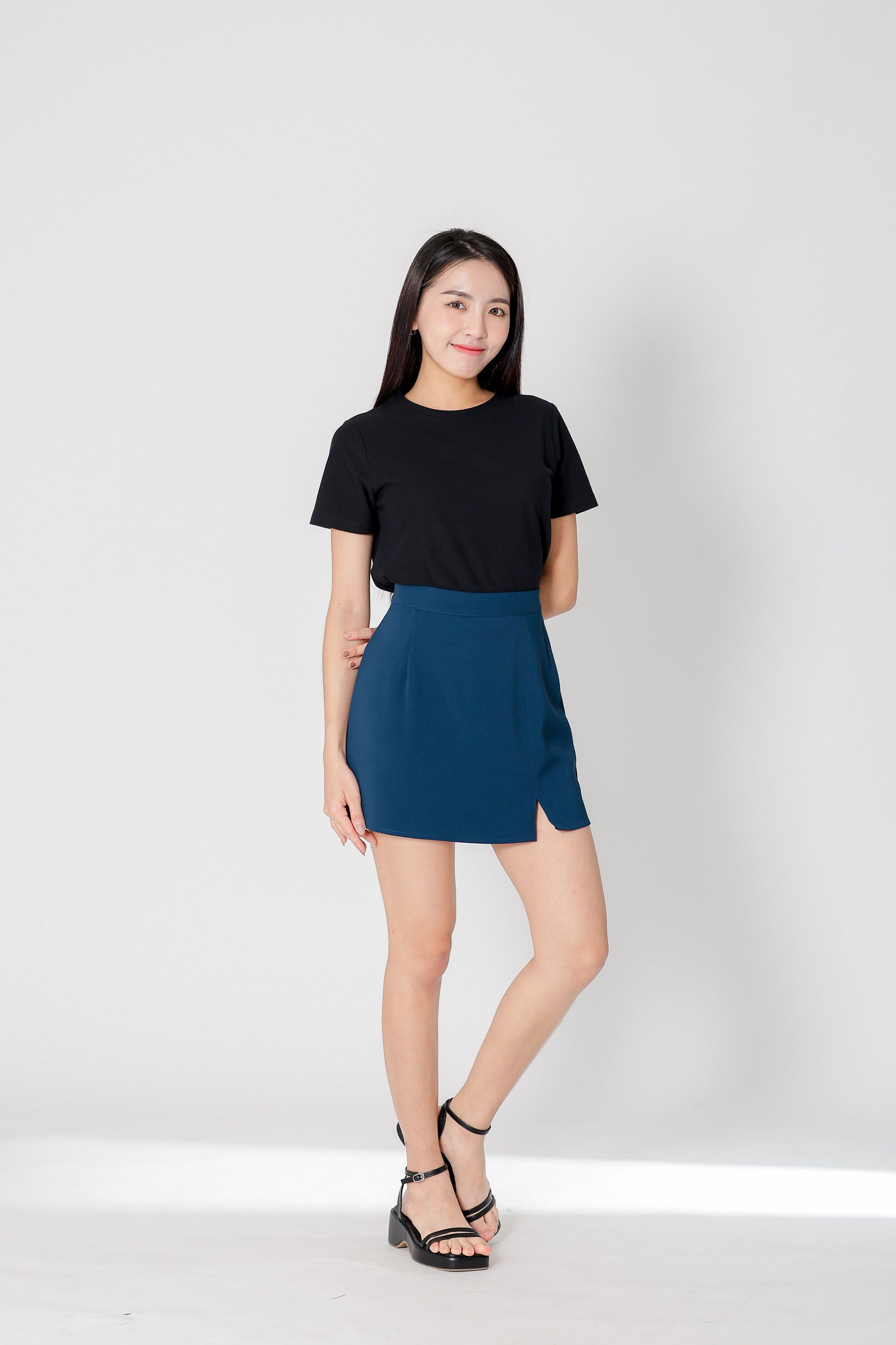 Julianne A Line Skort w Slit - Turquoise