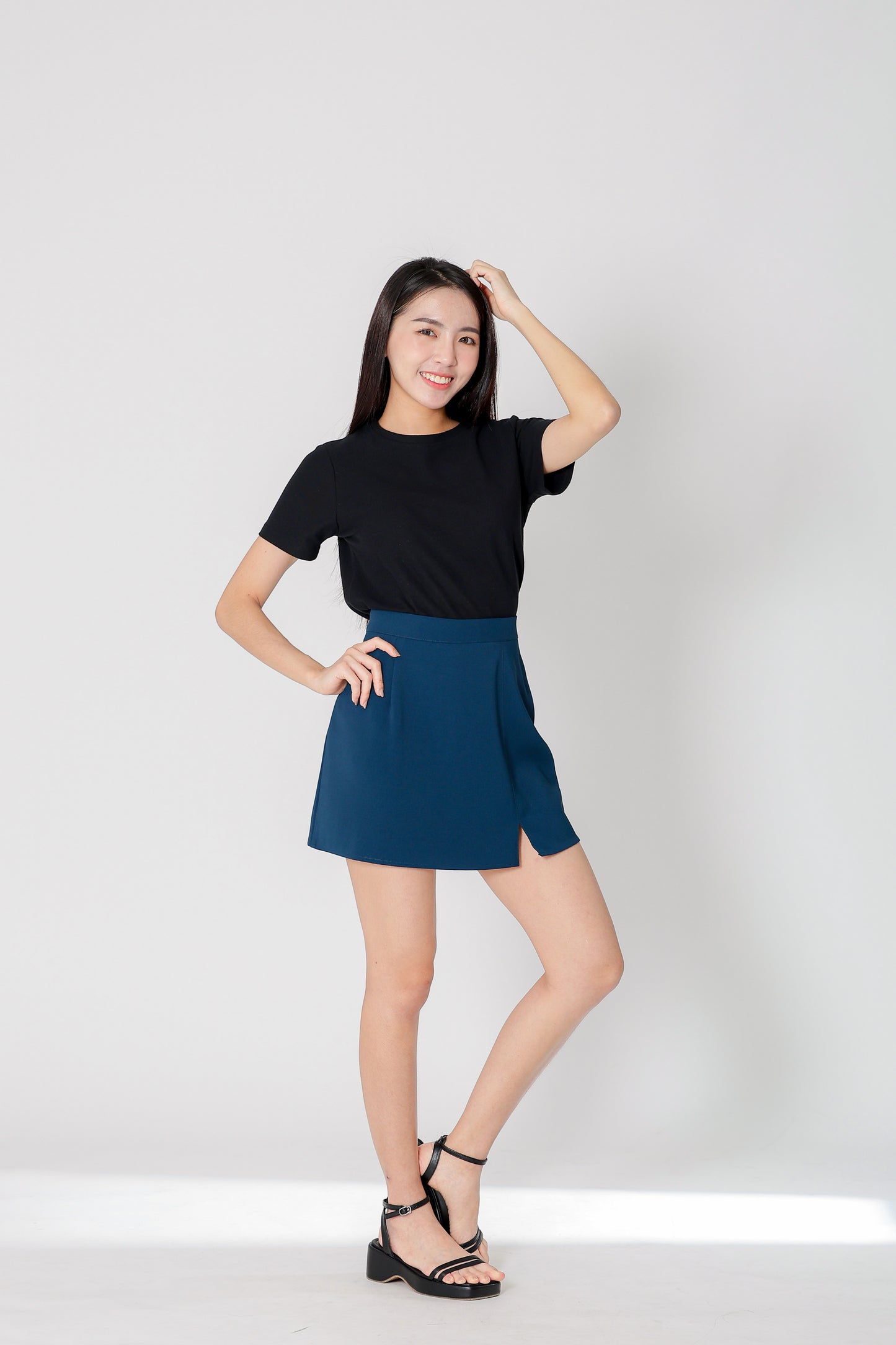 Julianne A Line Skort w Slit - Turquoise