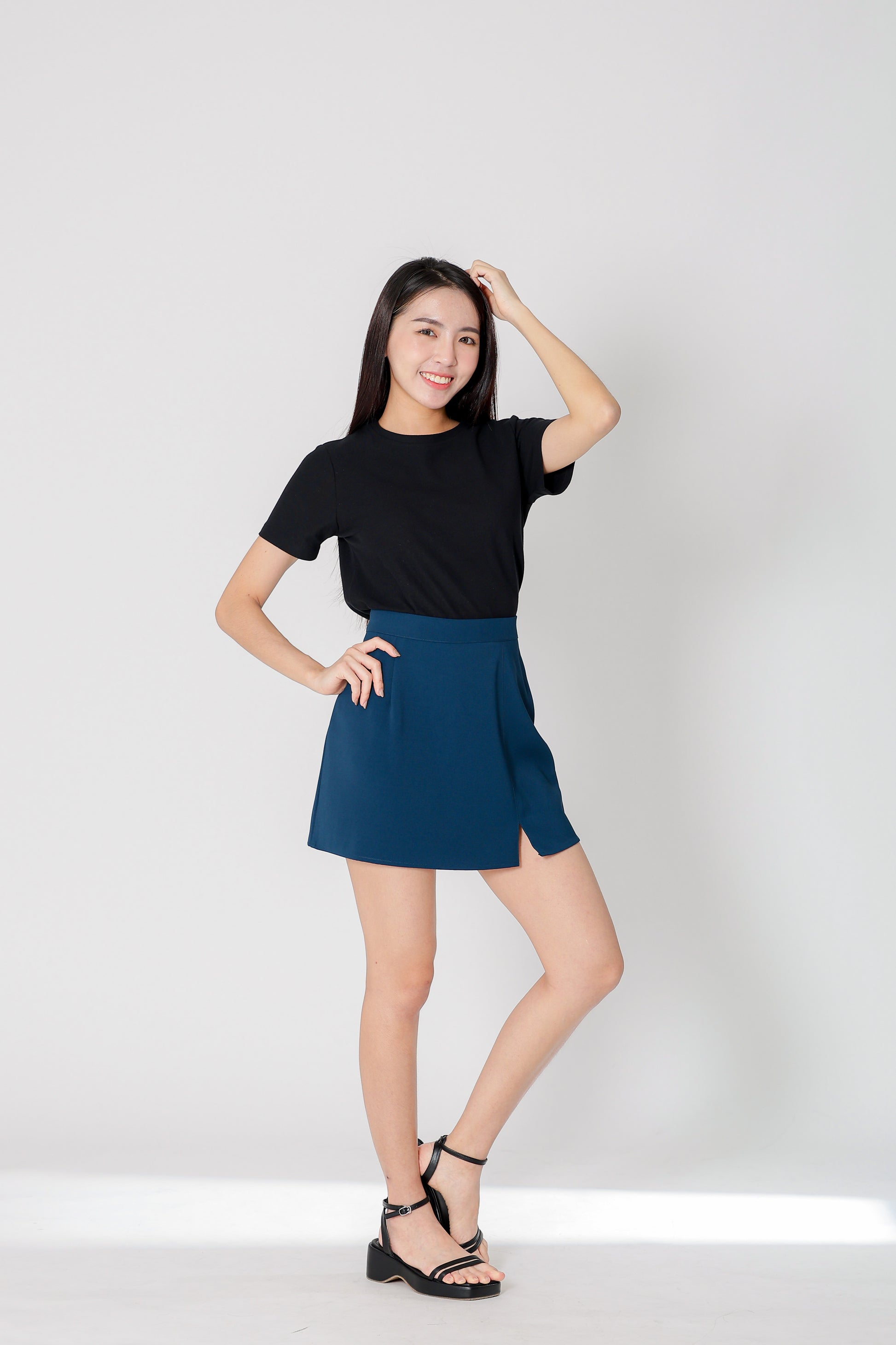 Julianne A Line Skort w Slit - Turquoise