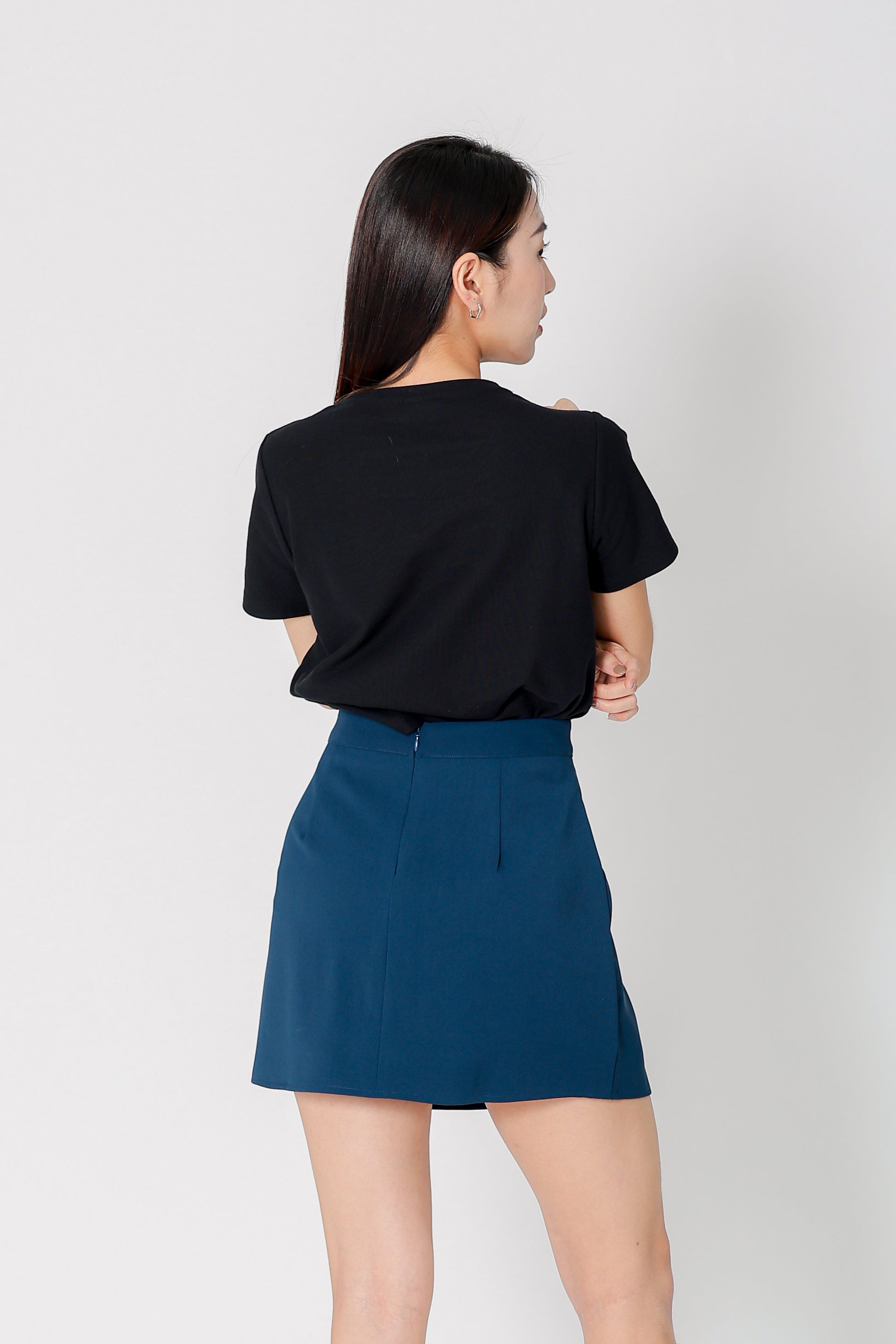 Julianne A Line Skort w Slit - Turquoise