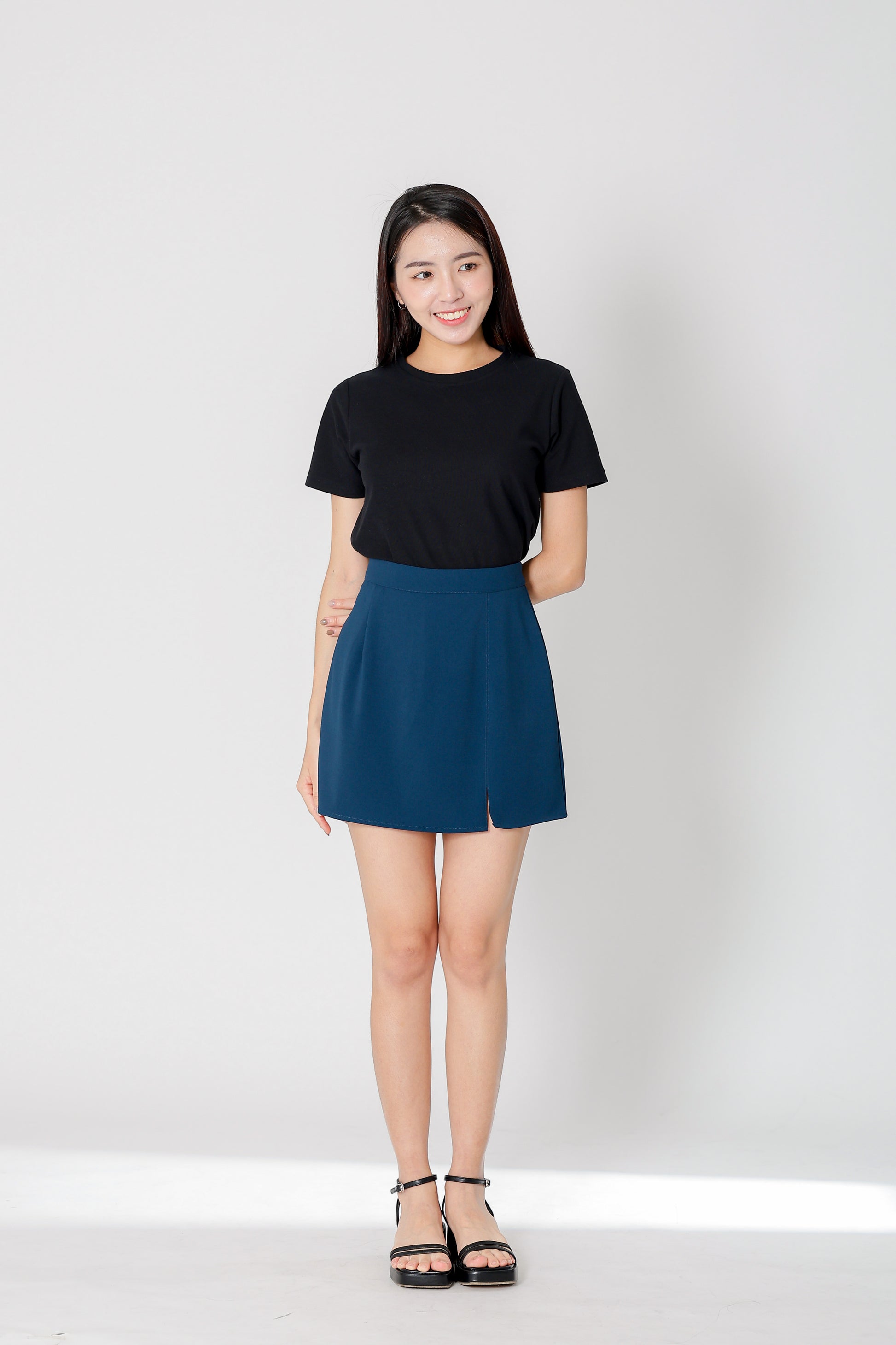 Julianne A Line Skort w Slit - Turquoise
