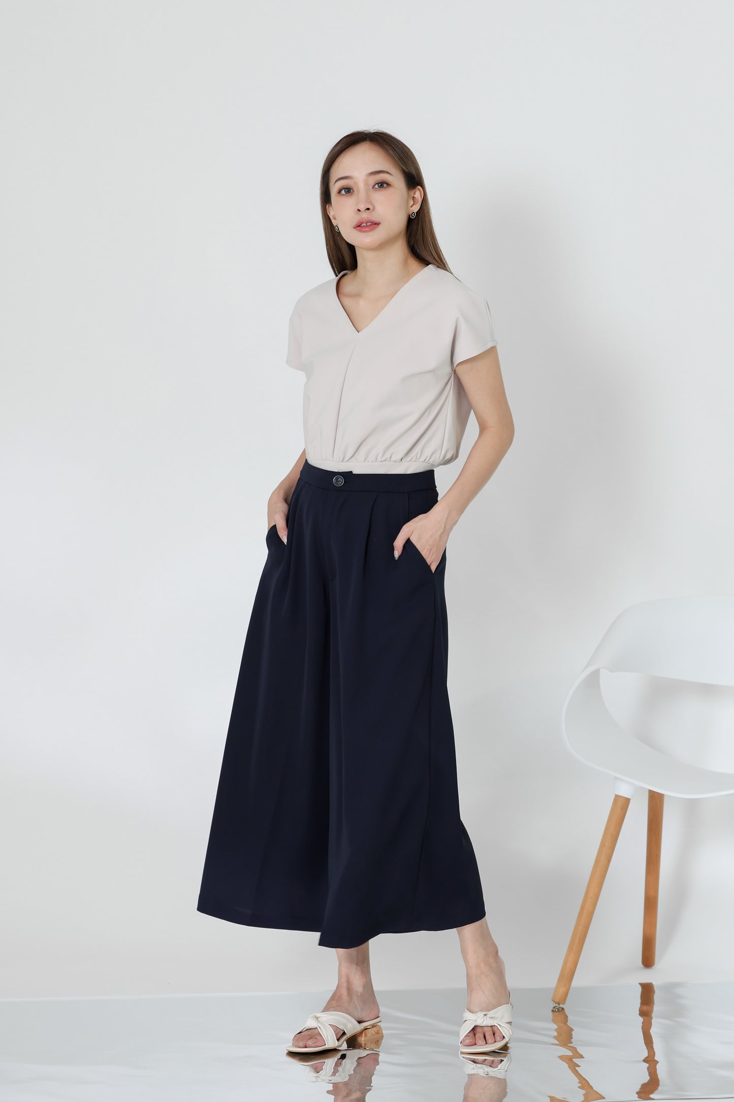 Kaiya Wide Leg Pant - Navy