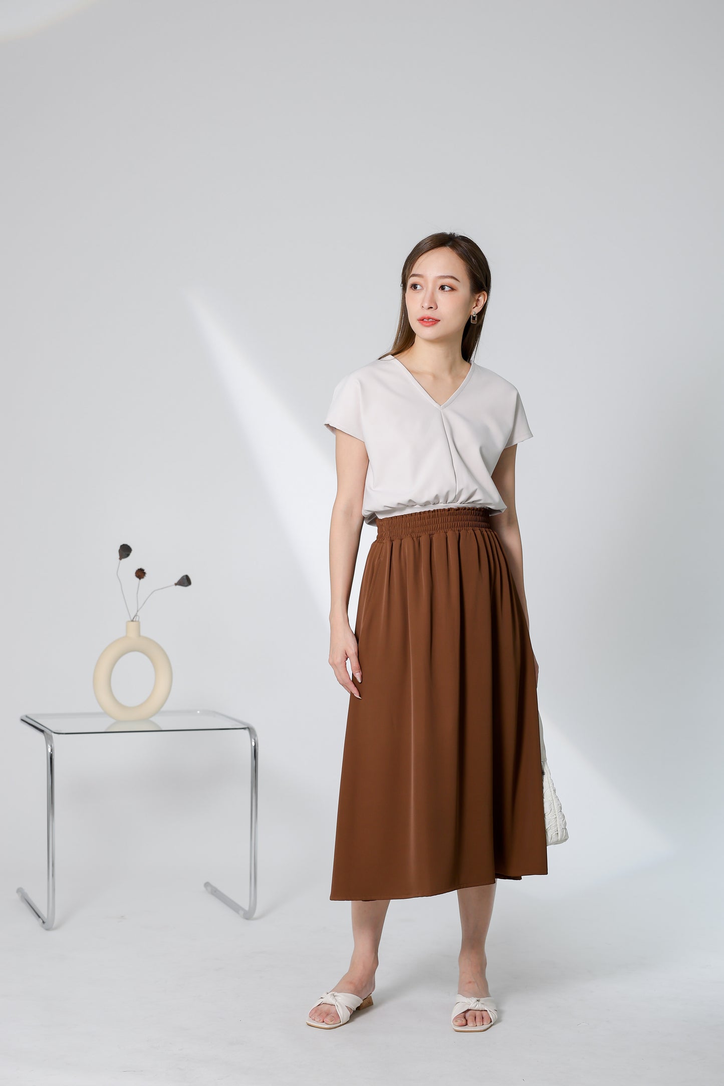 Kalena V Neck Top - Beige