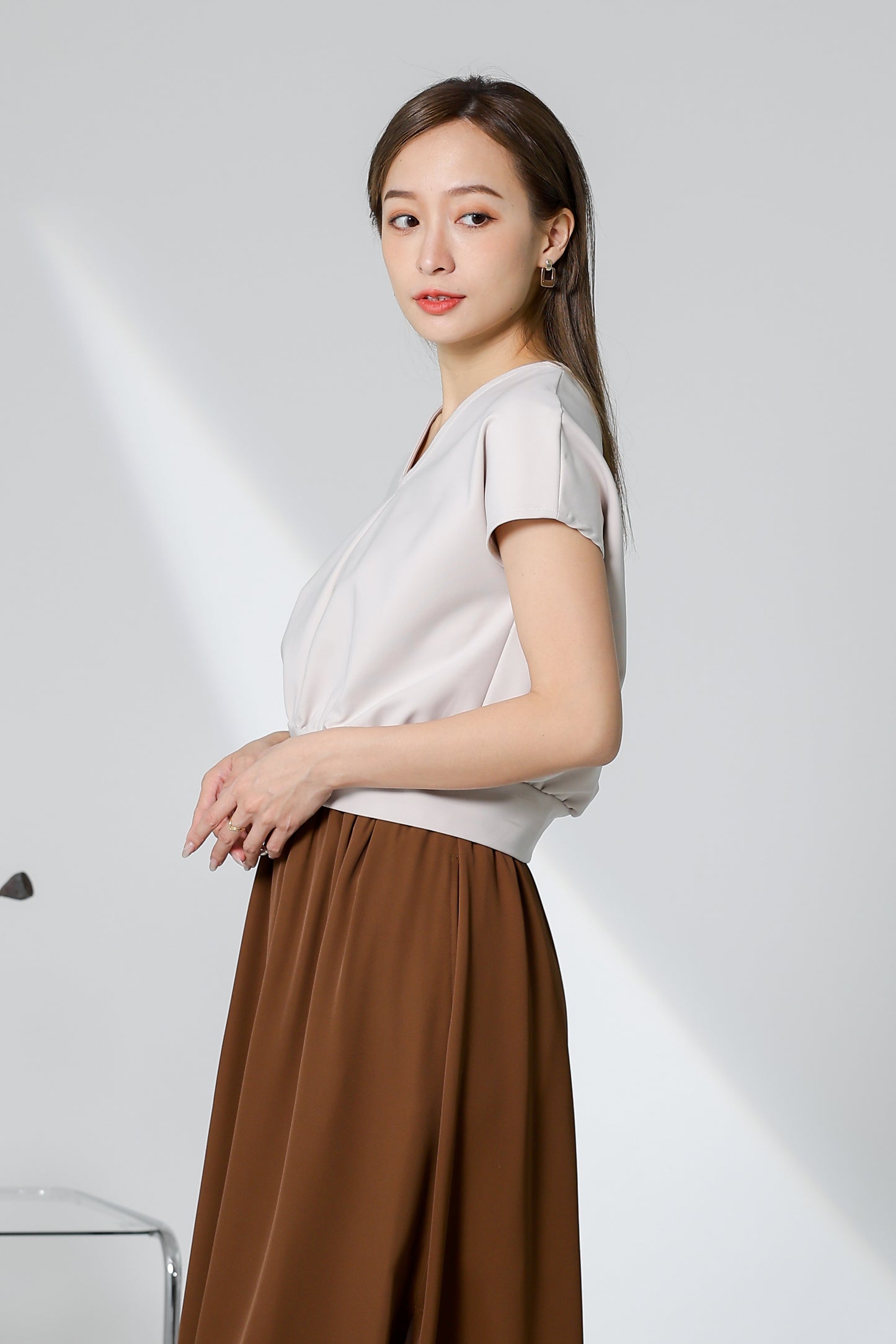 Kalena V Neck Top - Beige