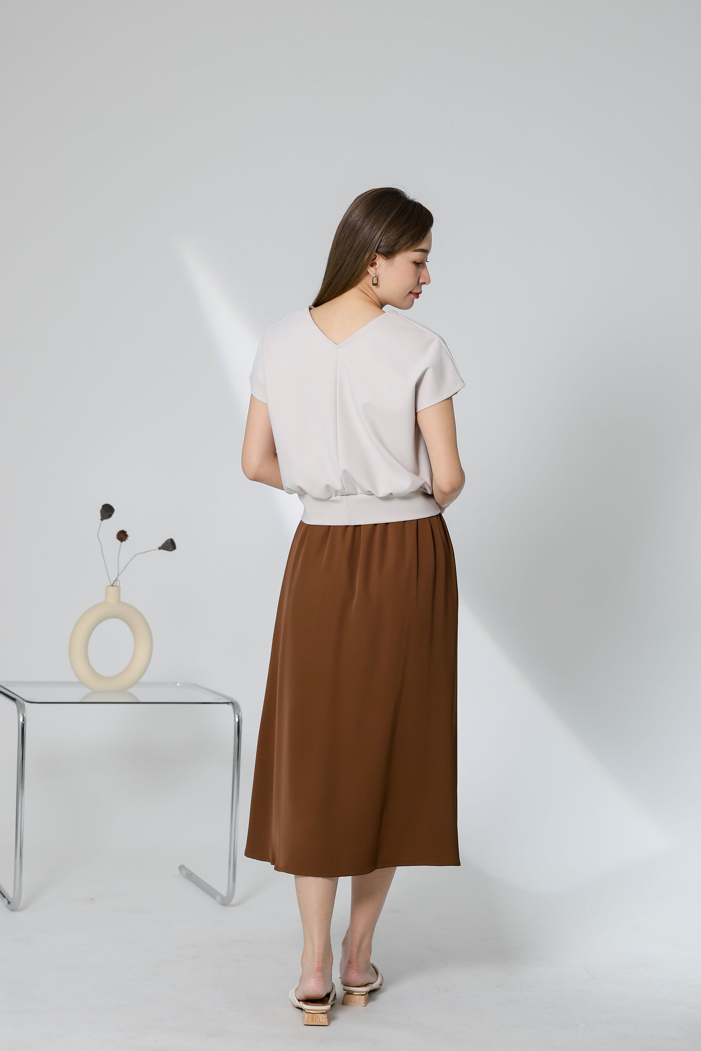 Kalena V Neck Top - Beige