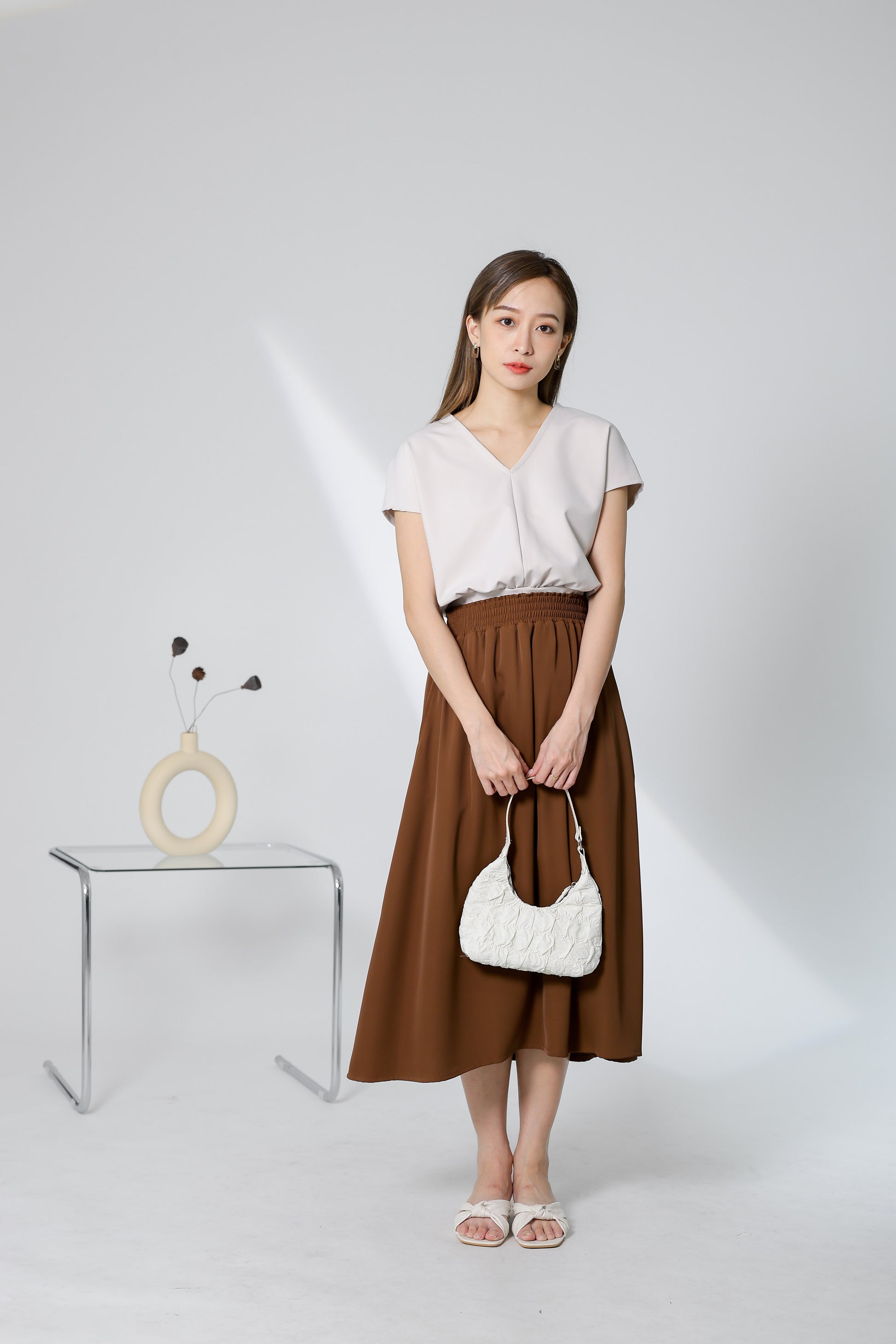 Kalena V Neck Top - Beige