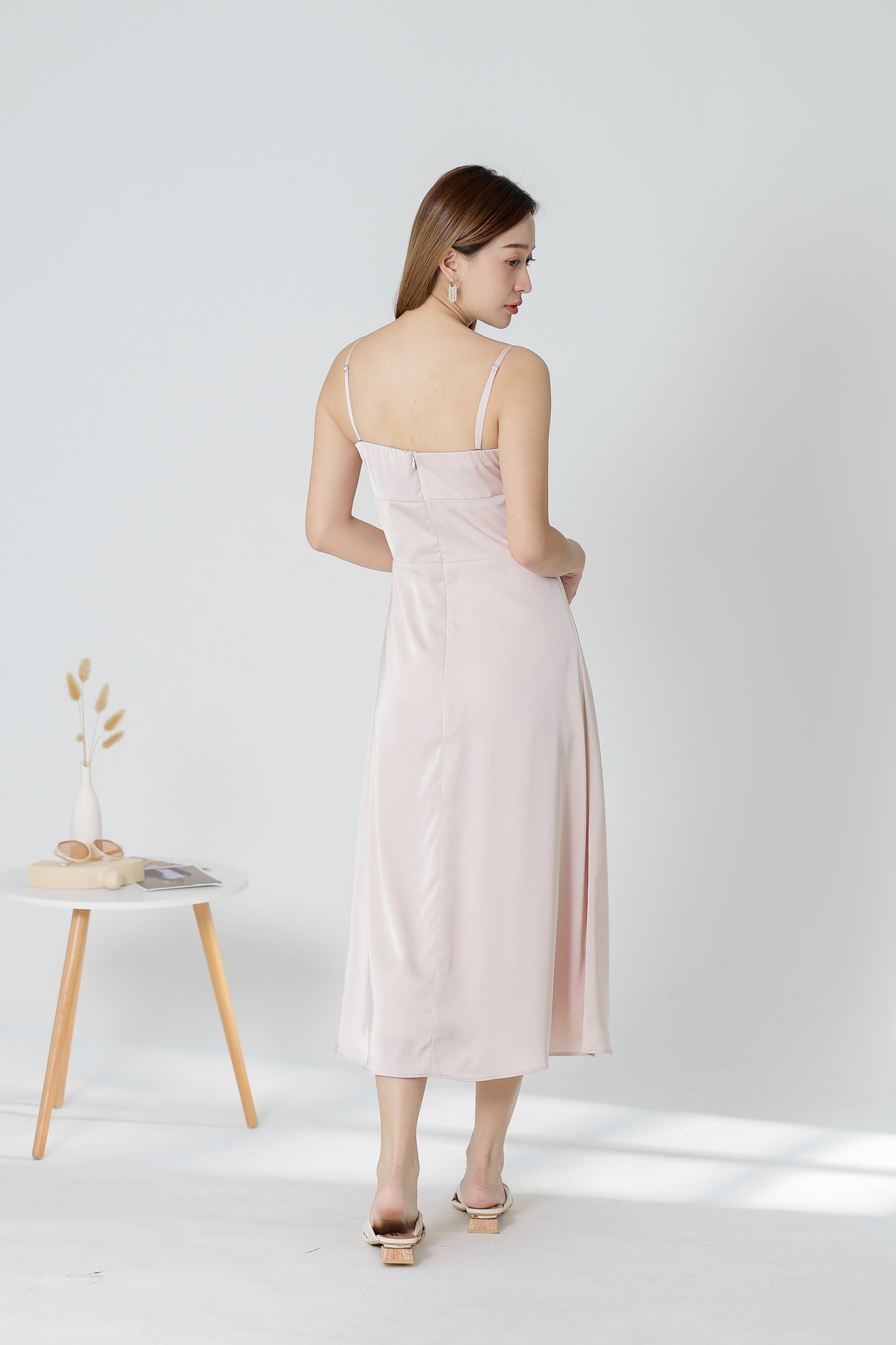 Karren Embroidered Satin Midi Dress - Pink