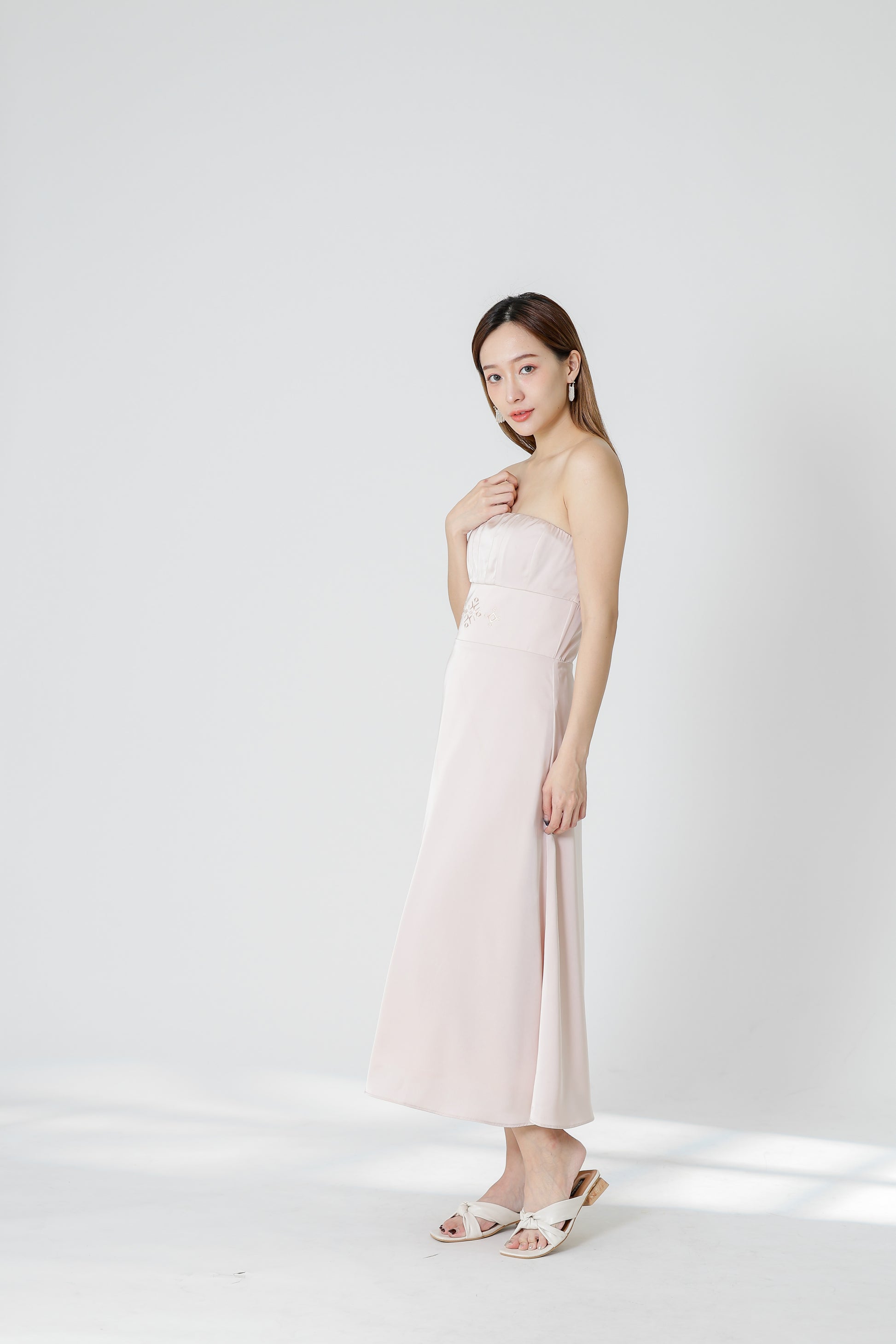 Karren Embroidered Satin Midi Dress - Pink
