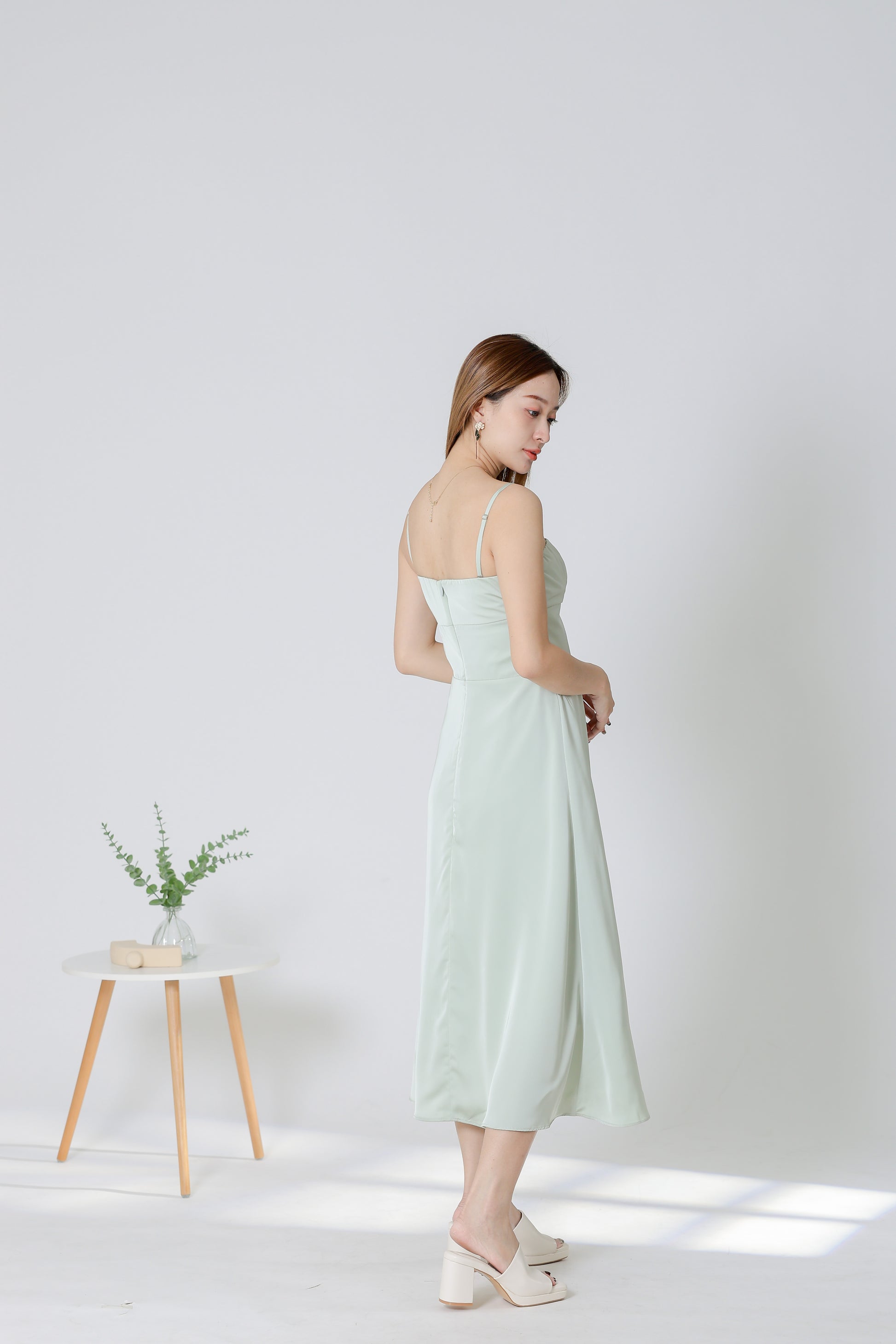 Karren Embroidered Satin Midi Dress - Mint