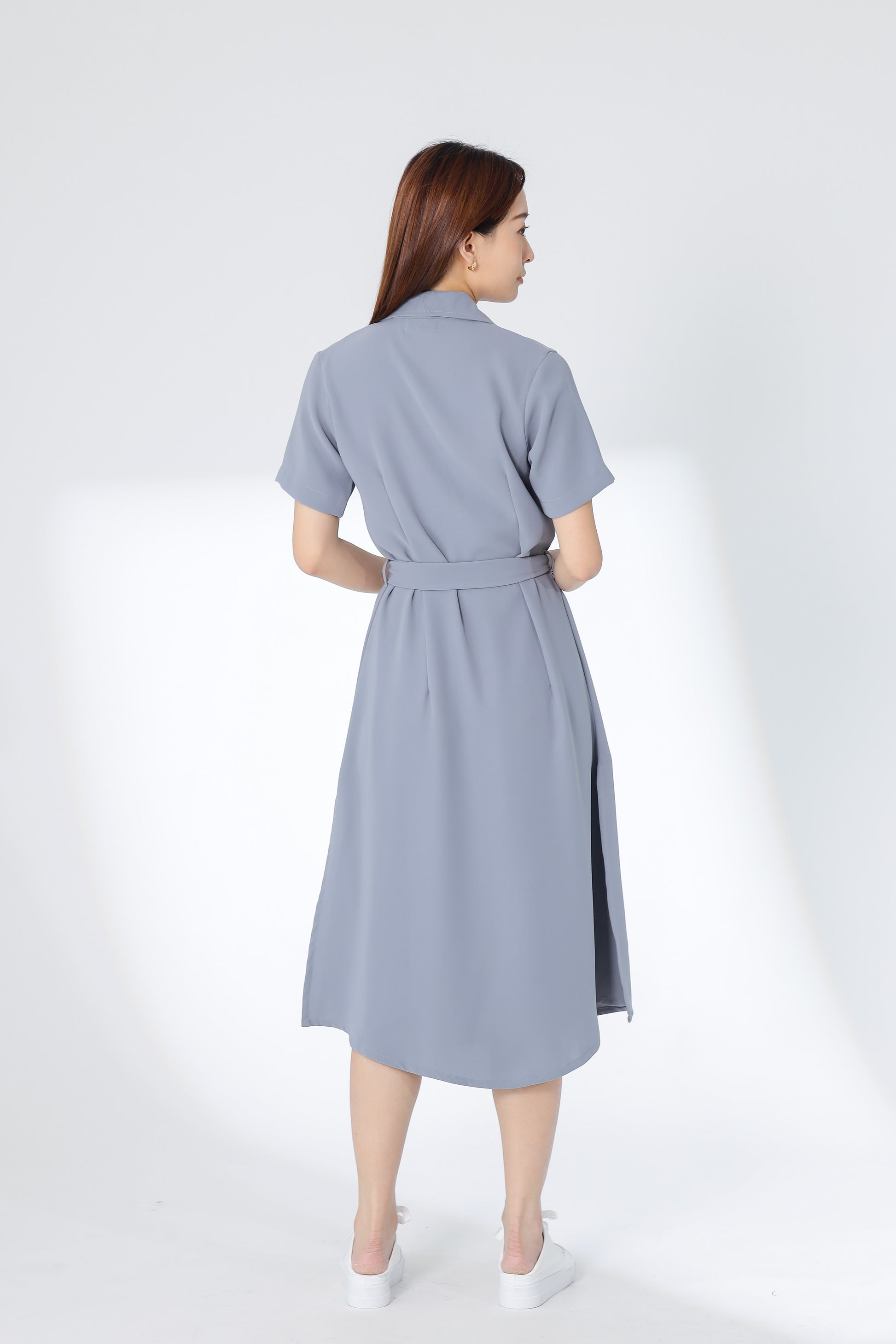 Kelsy Collared Button Down Dress - Grey