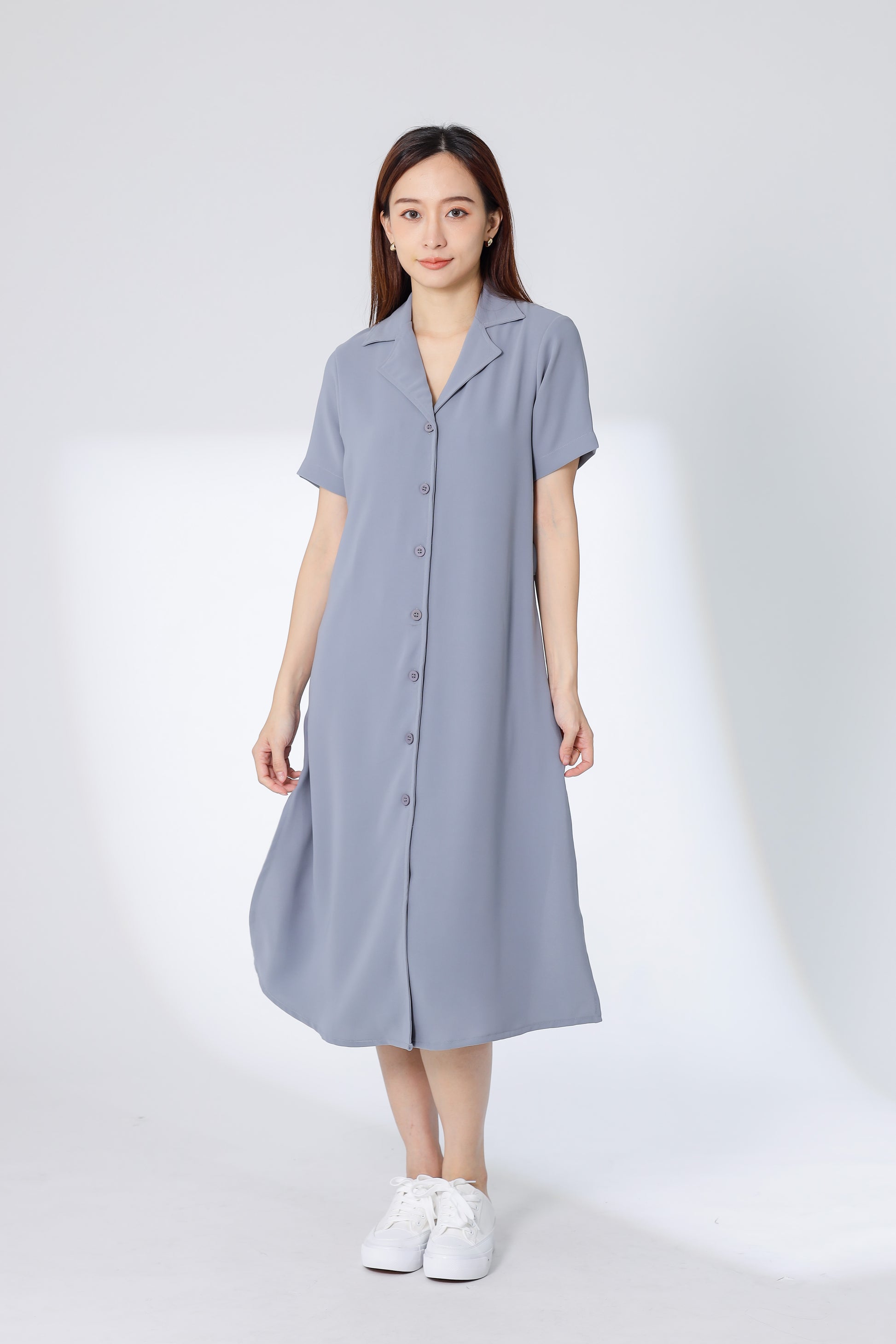 Kelsy Collared Button Down Dress - Grey