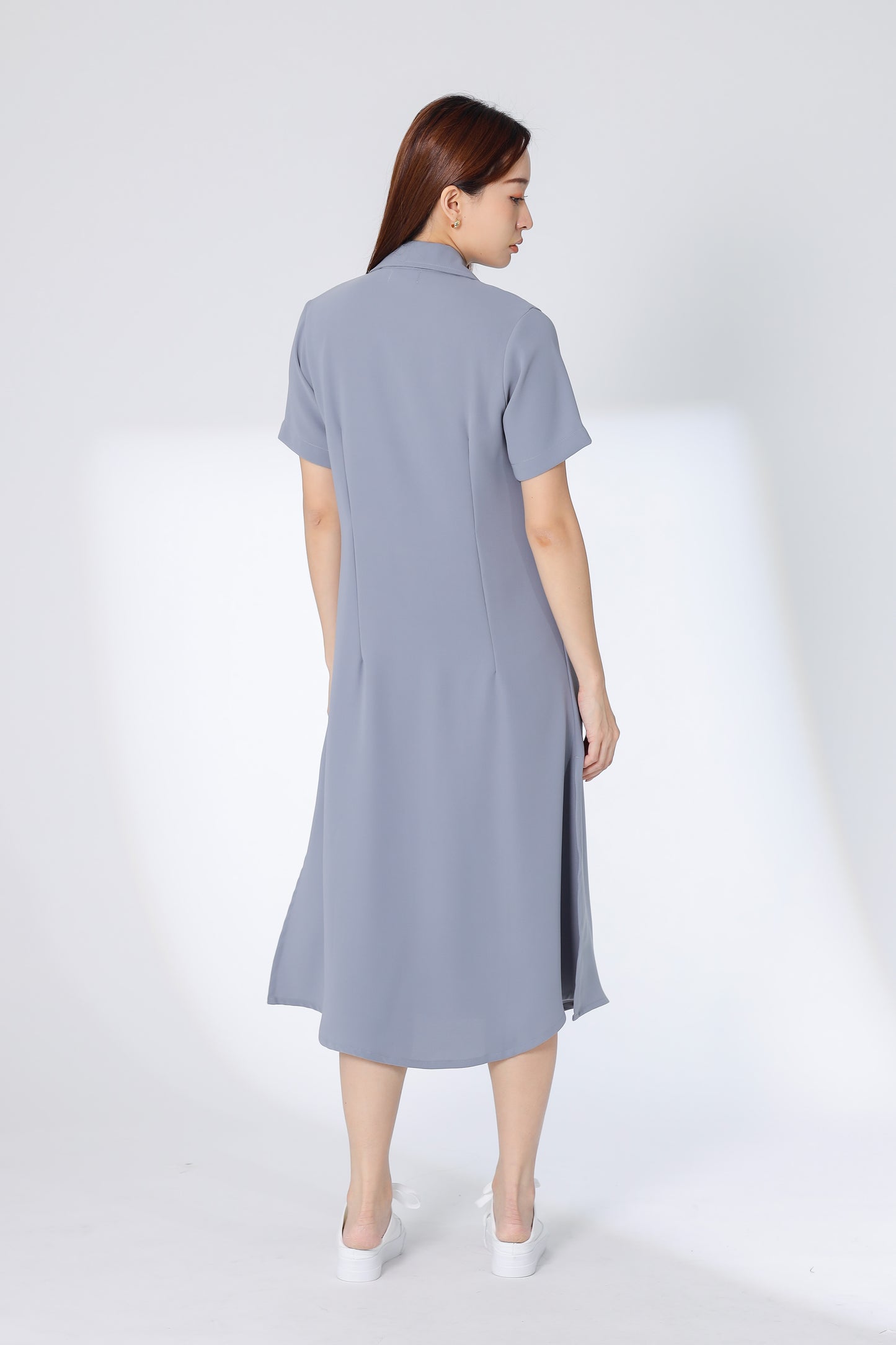 Kelsy Collared Button Down Dress - Grey