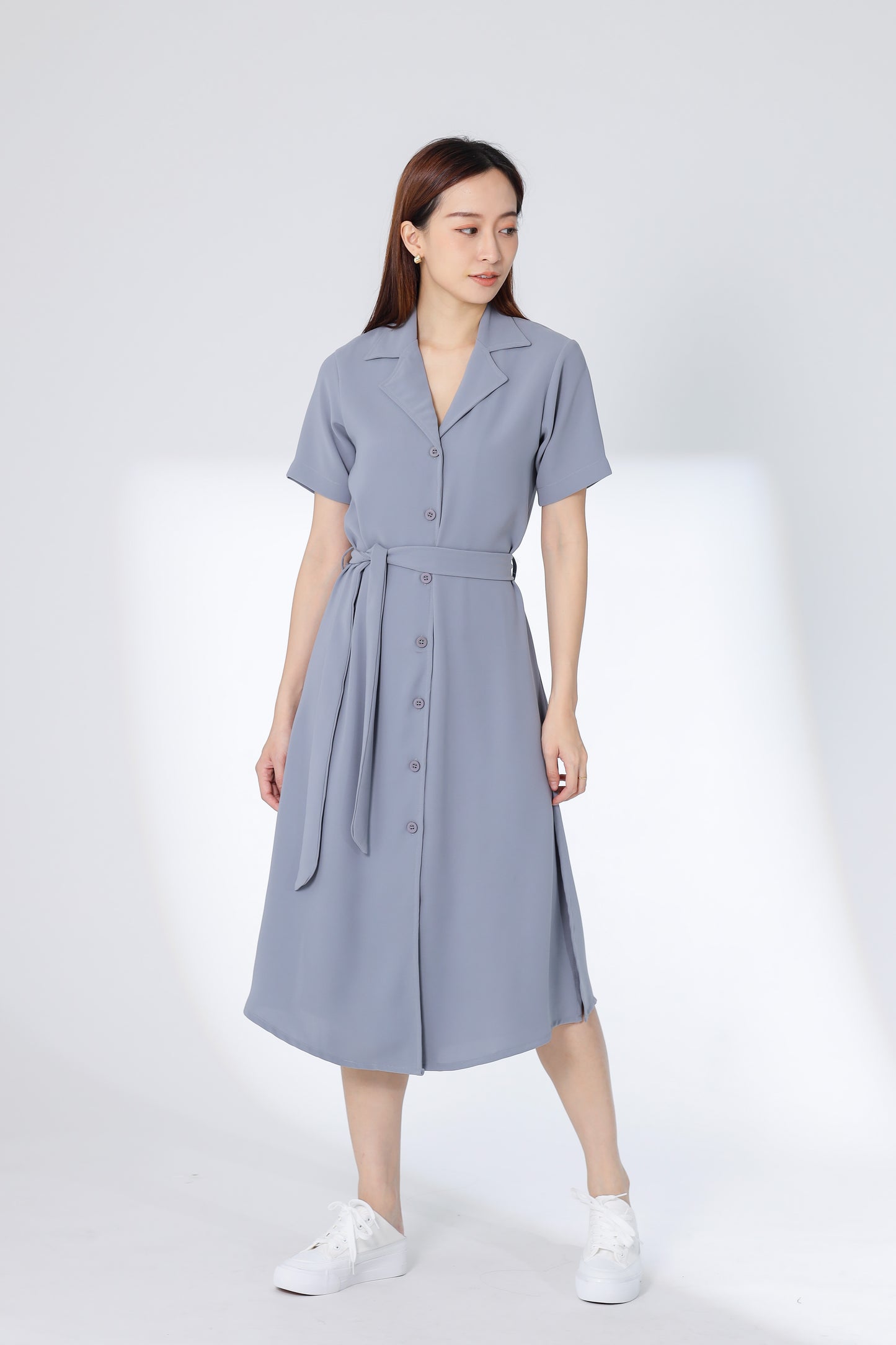 Kelsy Collared Button Down Dress - Grey