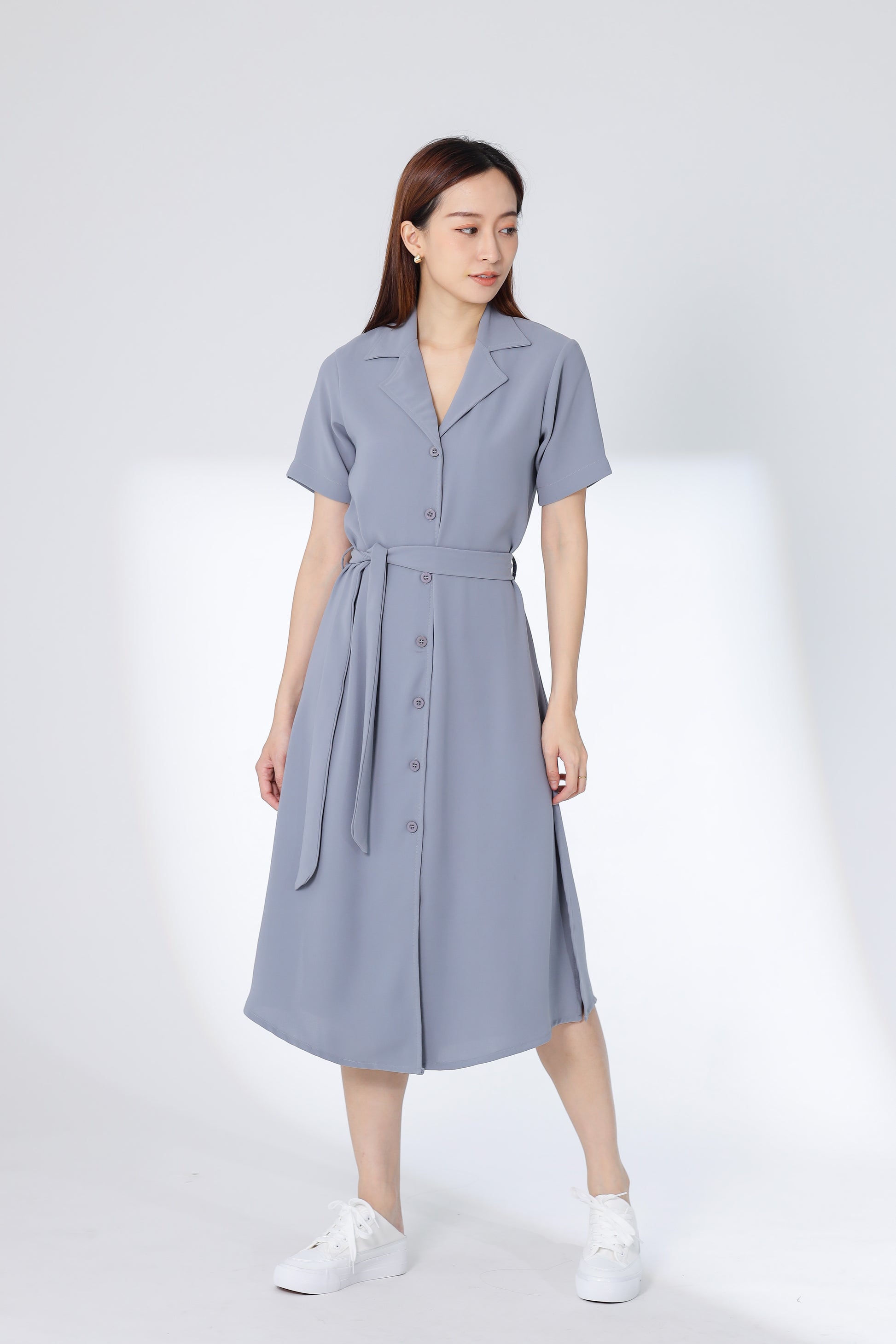 Kelsy Collared Button Down Dress - Grey