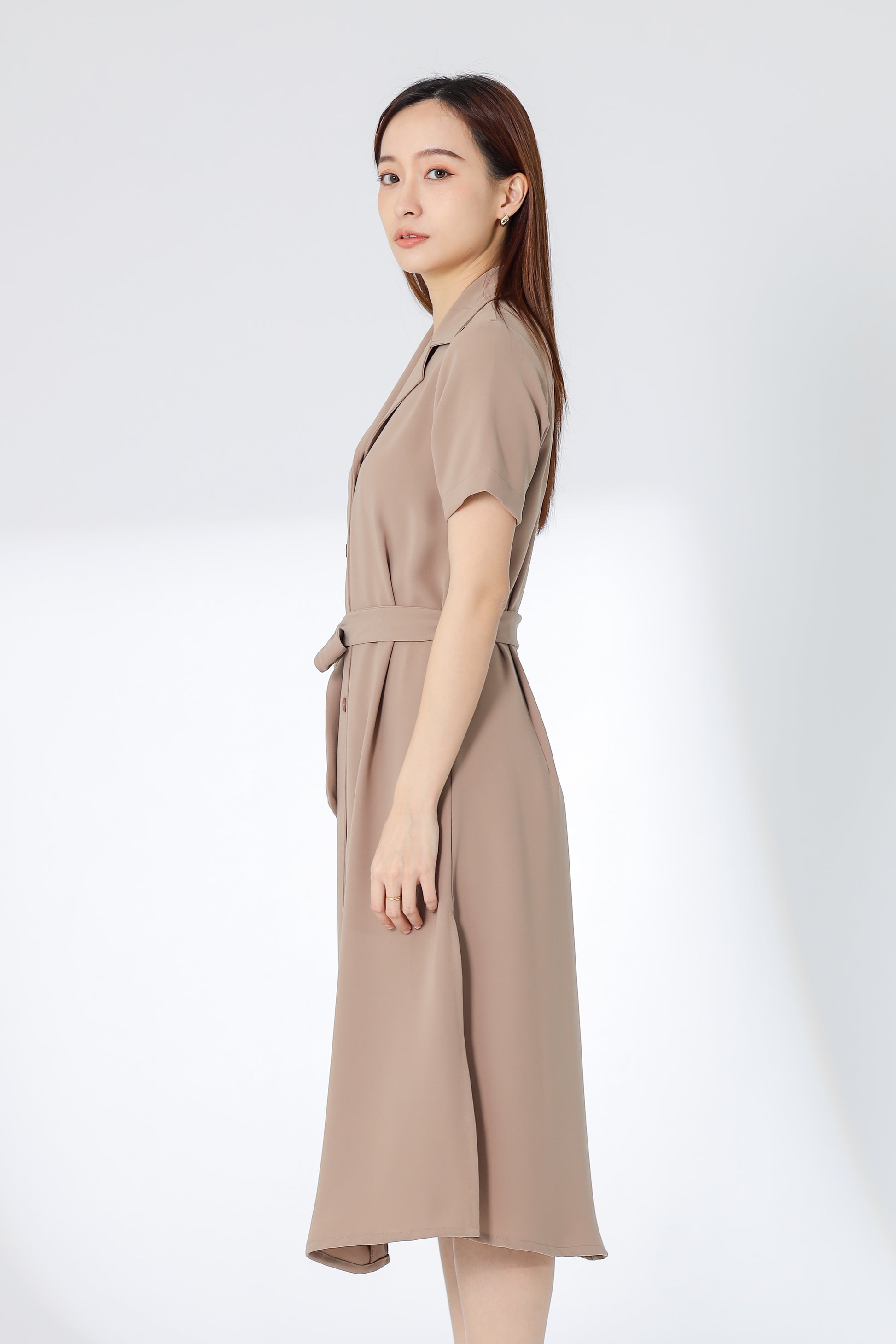 Kelsy Collared Button Down Dress - Khaki