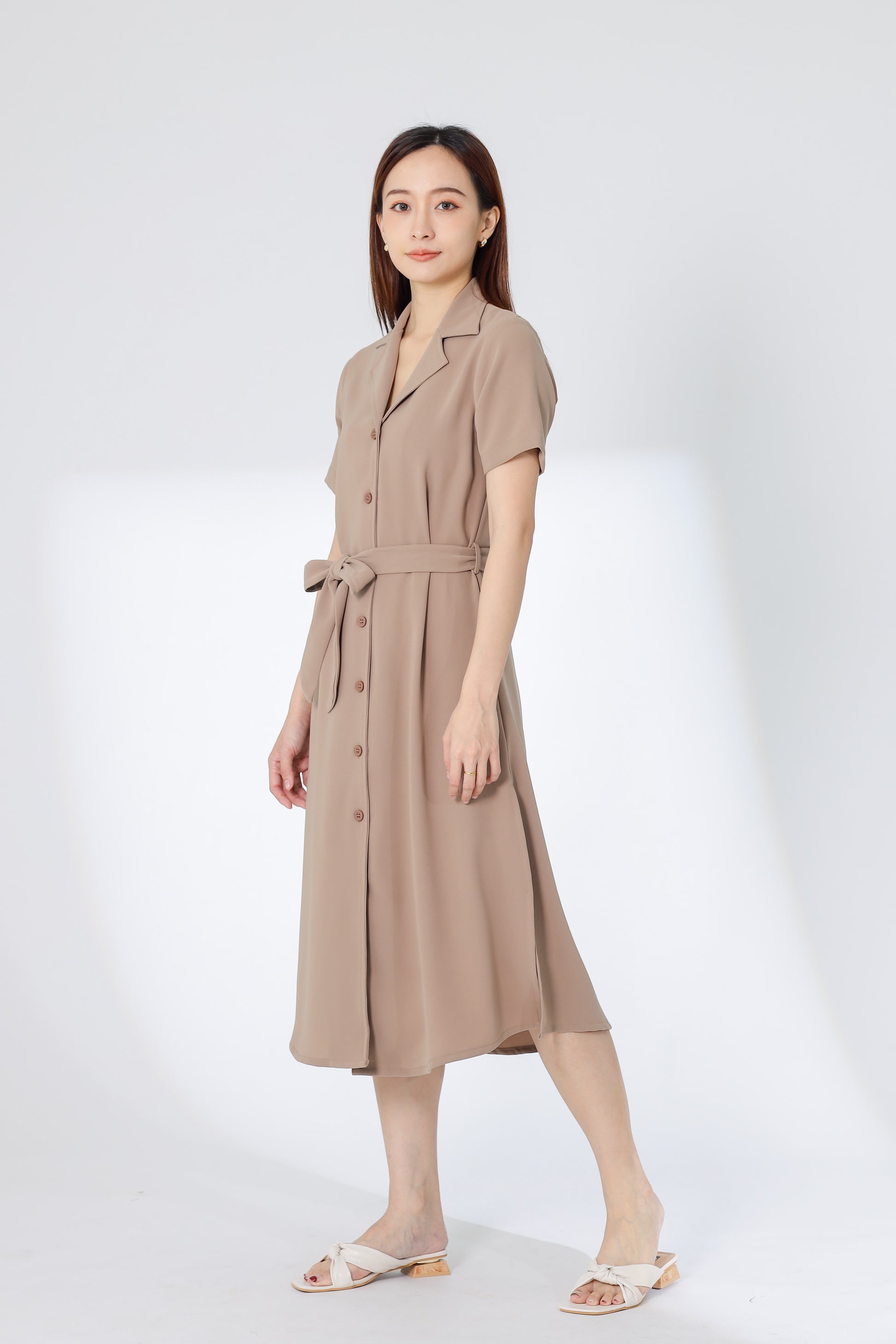 Kelsy Collared Button Down Dress - Khaki