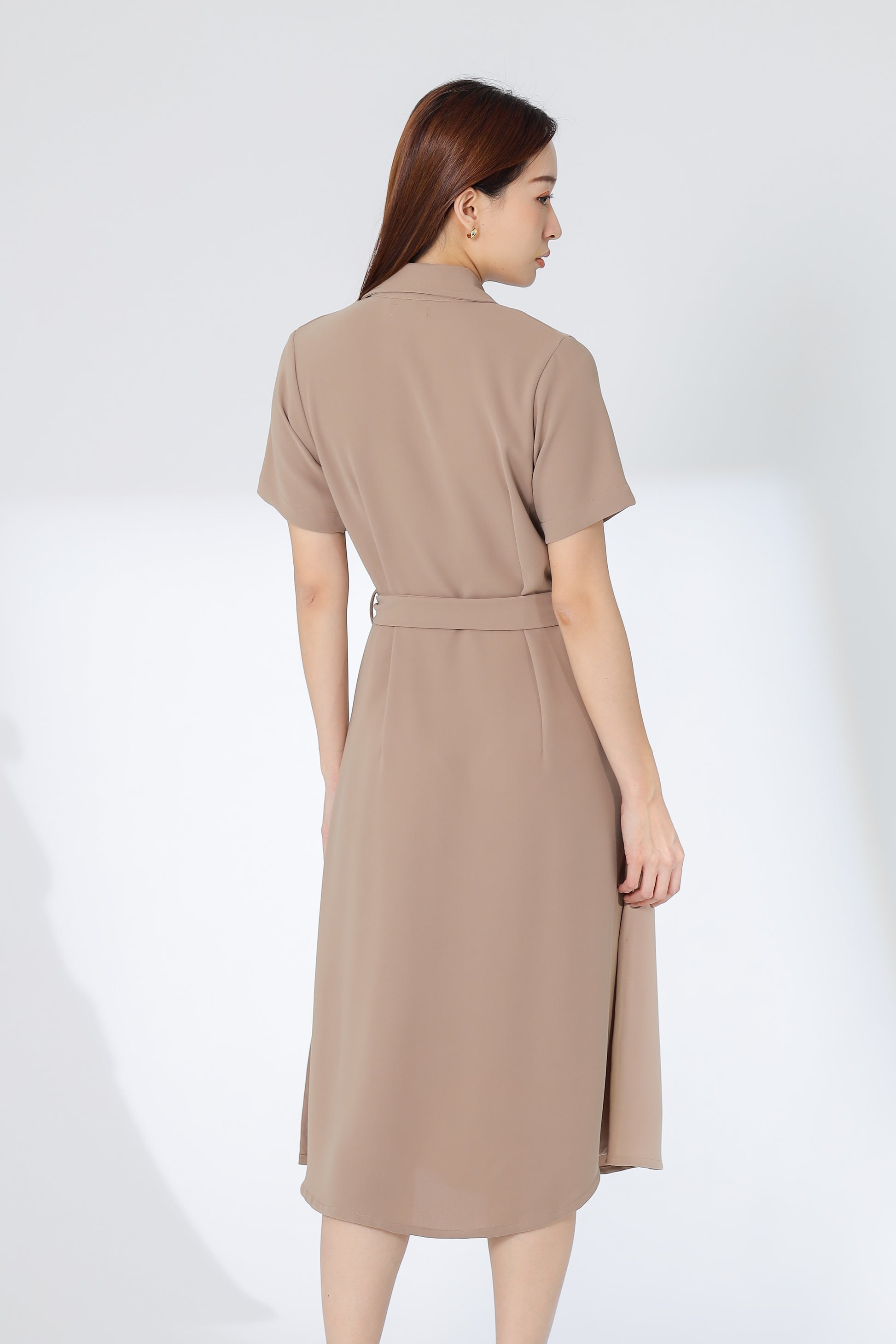 Kelsy Collared Button Down Dress - Khaki