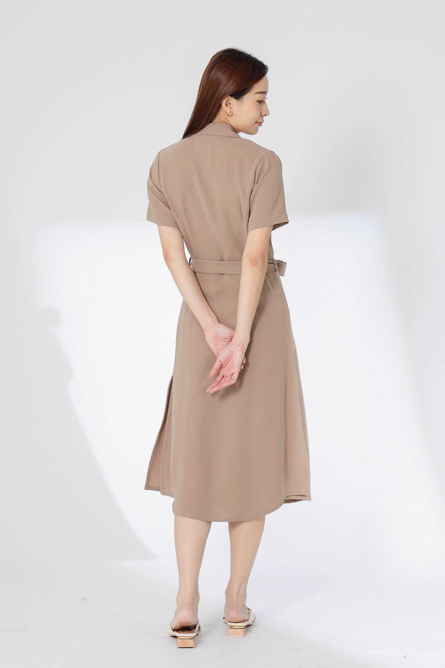 Kelsy Collared Button Down Dress - Khaki