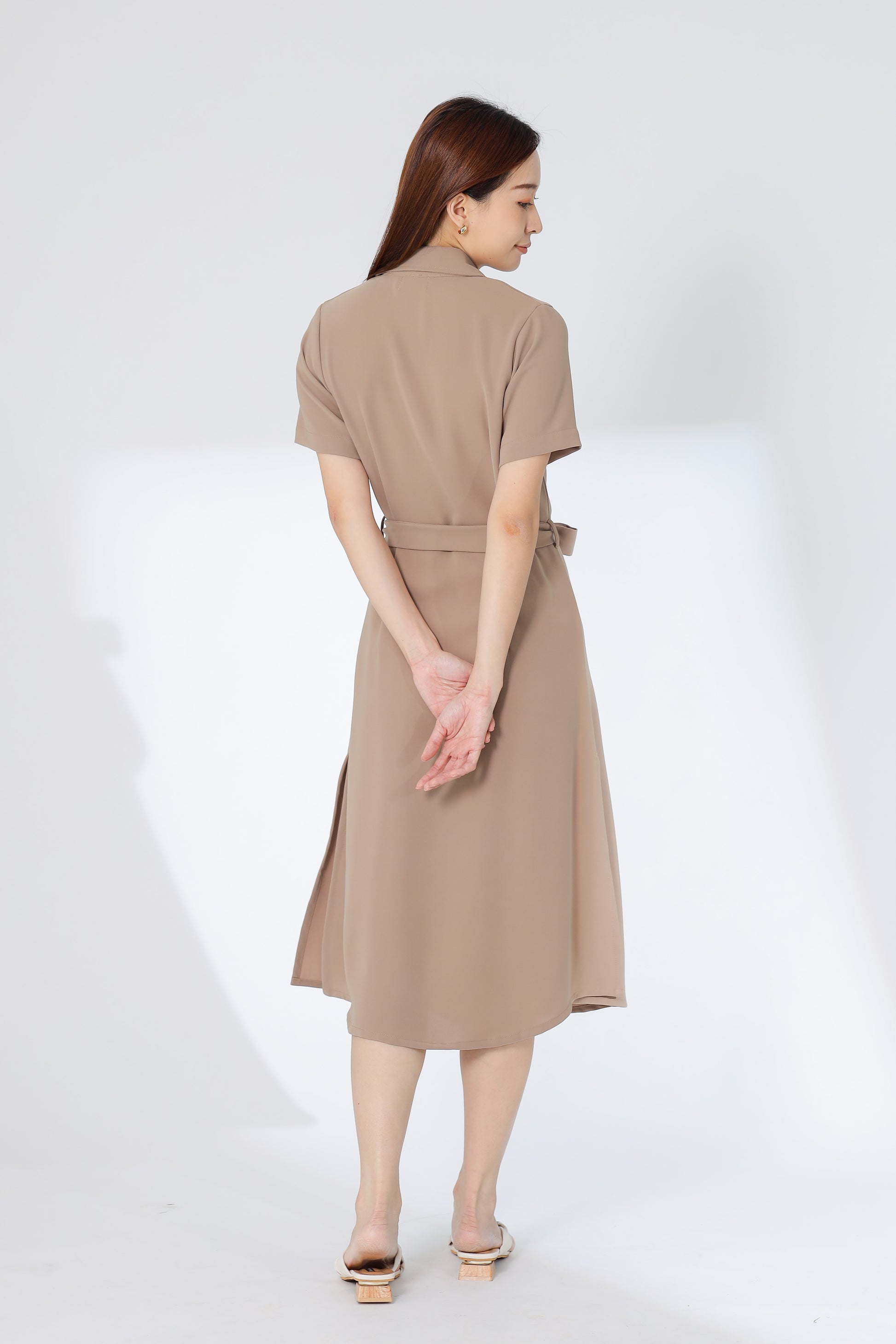Kelsy Collared Button Down Dress - Khaki