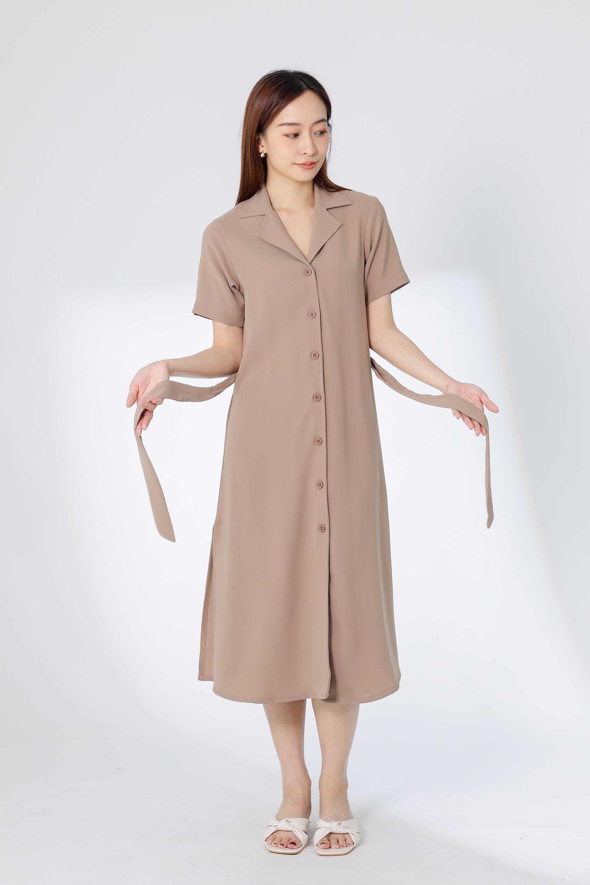 Kelsy Collared Button Down Dress - Khaki