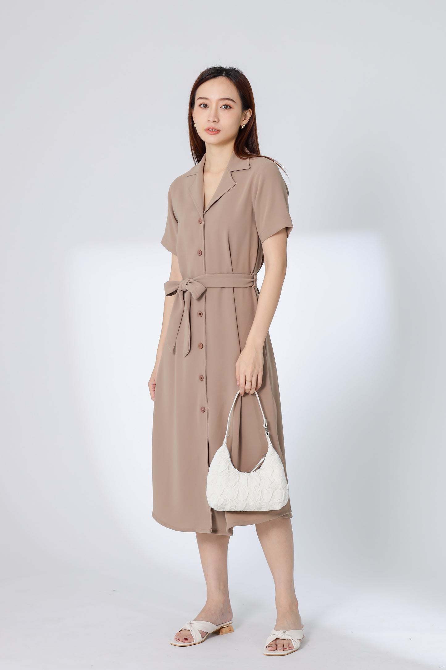 Kelsy Collared Button Down Dress - Khaki