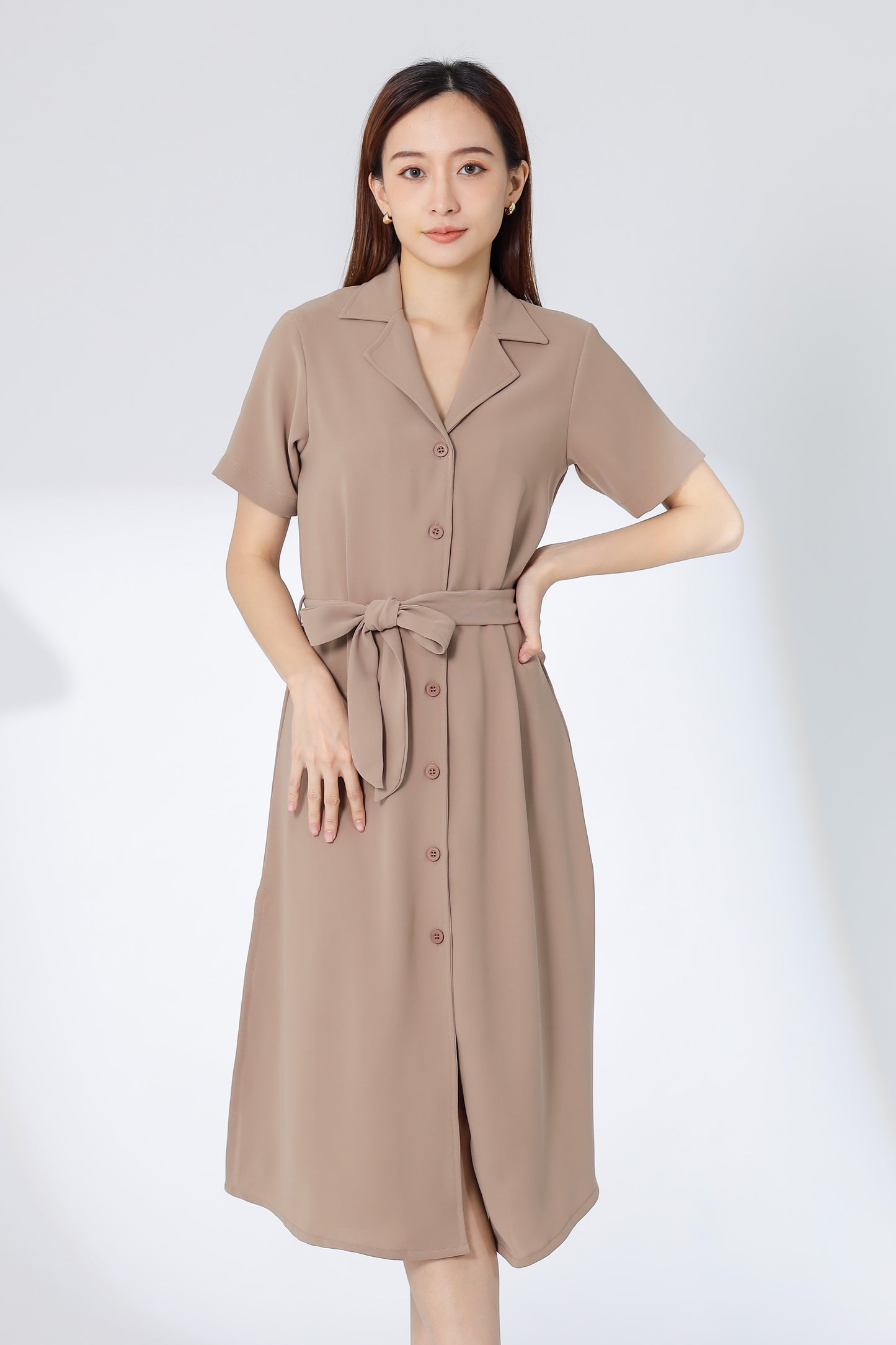 Kelsy Collared Button Down Dress - Khaki
