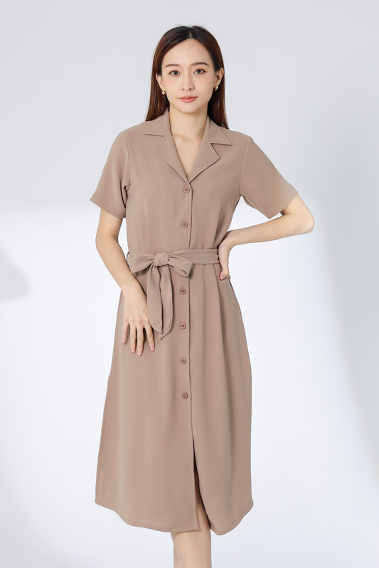 Kelsy Collared Button Down Dress - Khaki
