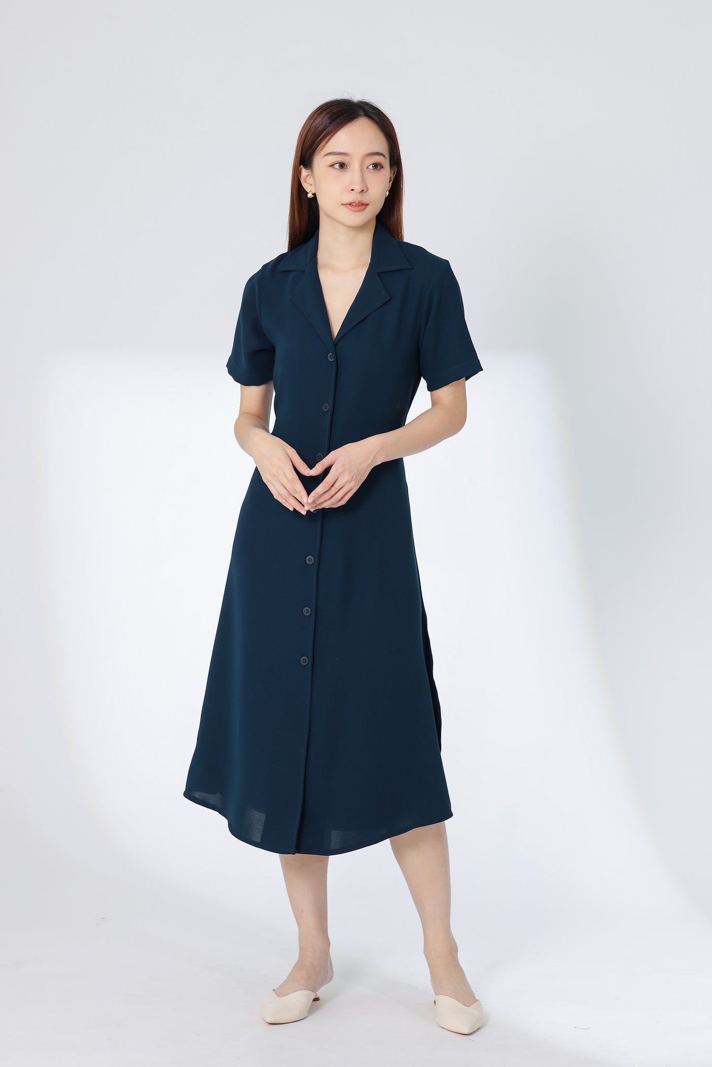 Kelsy Collared Button Down Dress - Teal