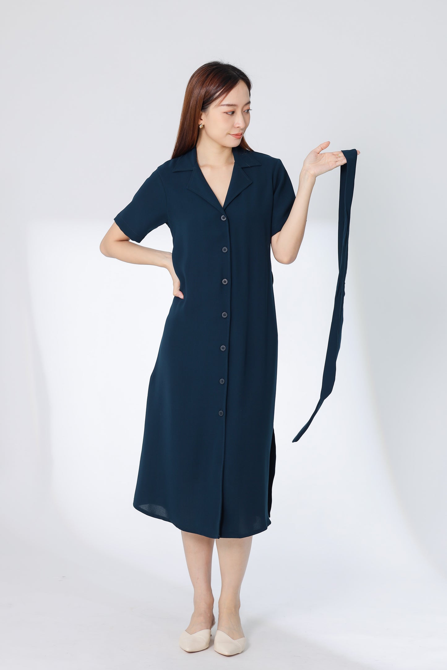 Kelsy Collared Button Down Dress - Teal