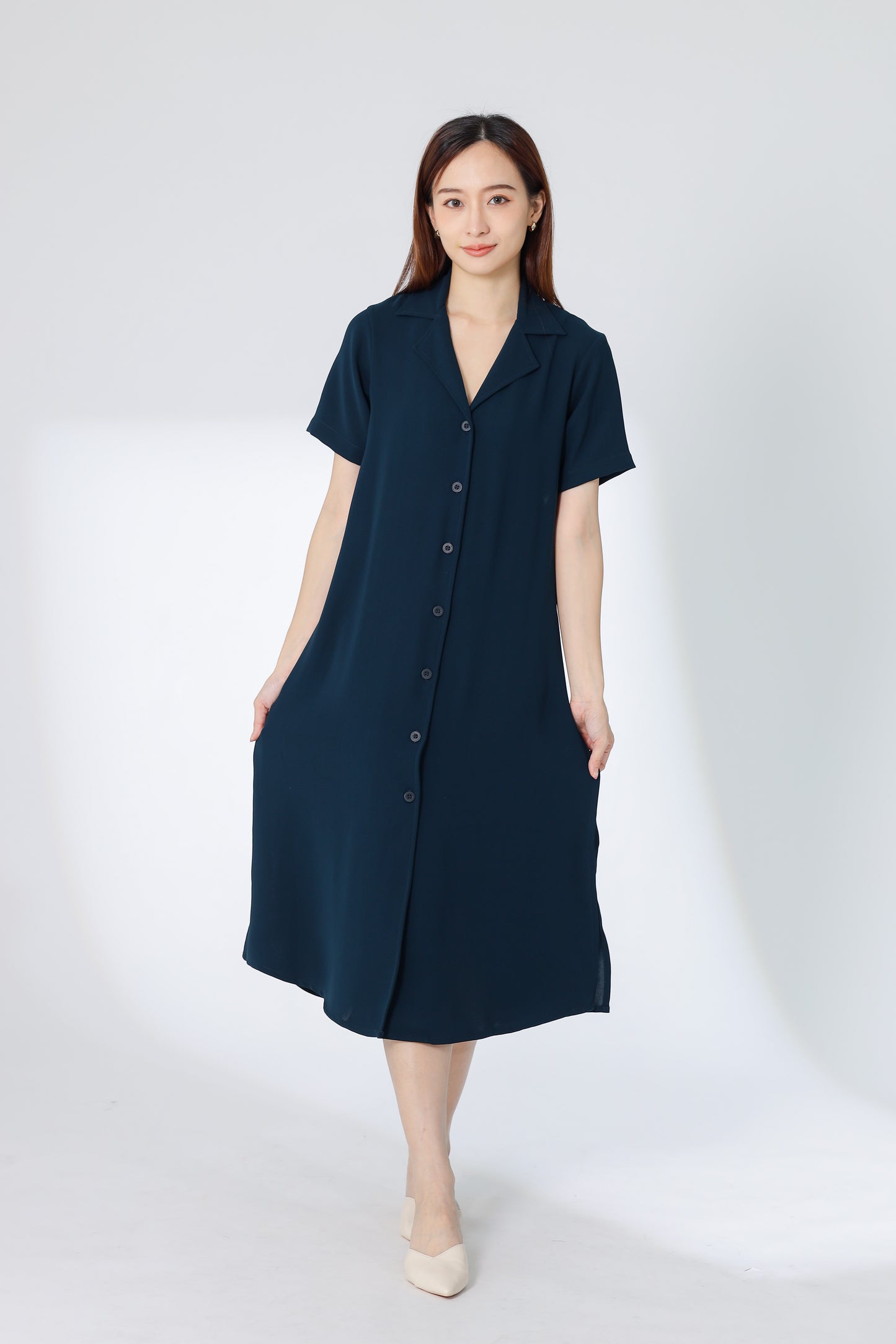 Kelsy Collared Button Down Dress - Teal