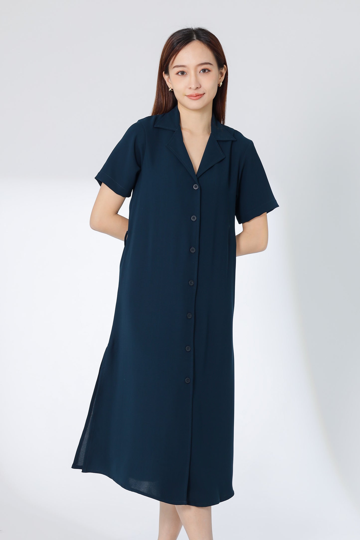 Kelsy Collared Button Down Dress - Teal