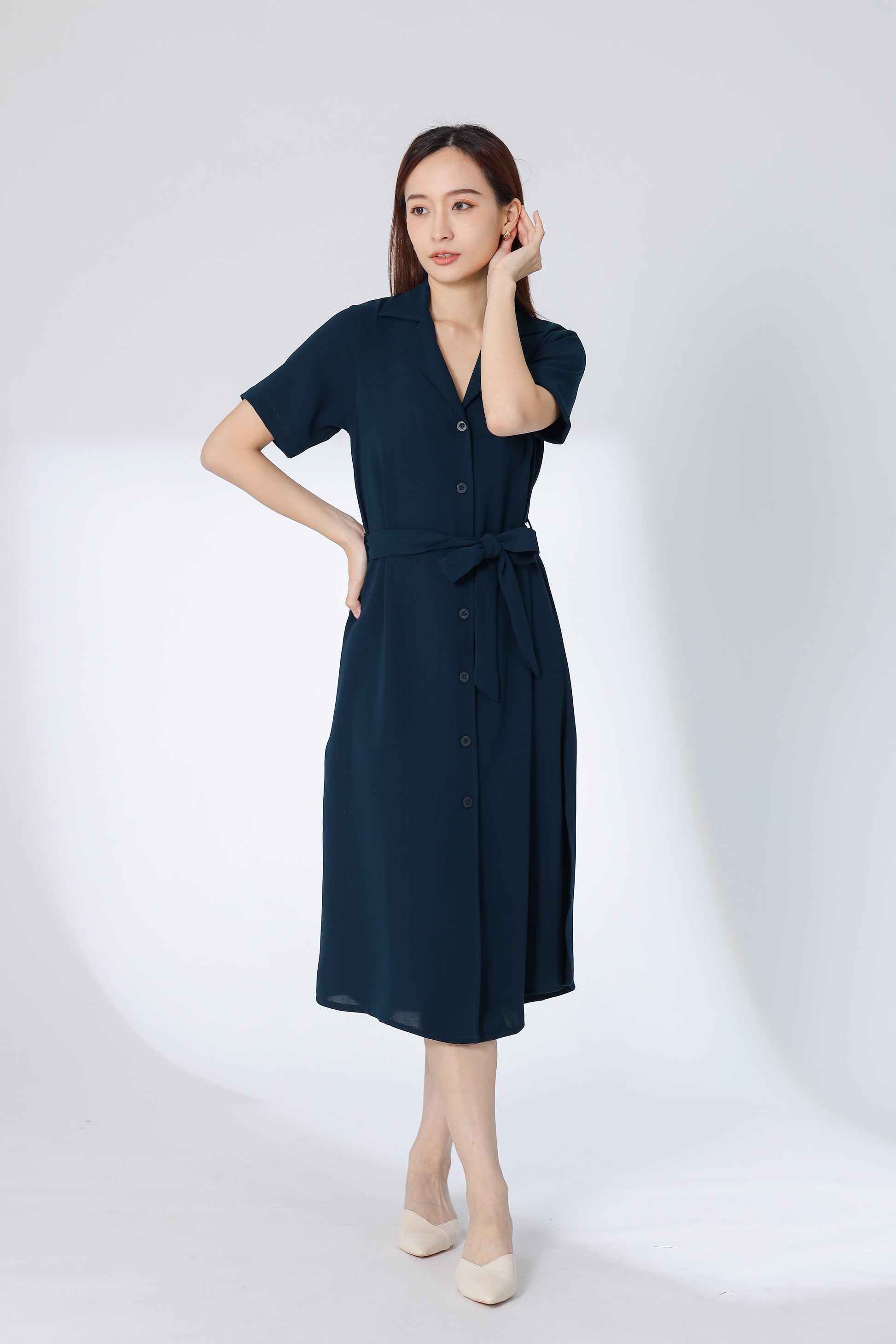 Kelsy Collared Button Down Dress - Teal