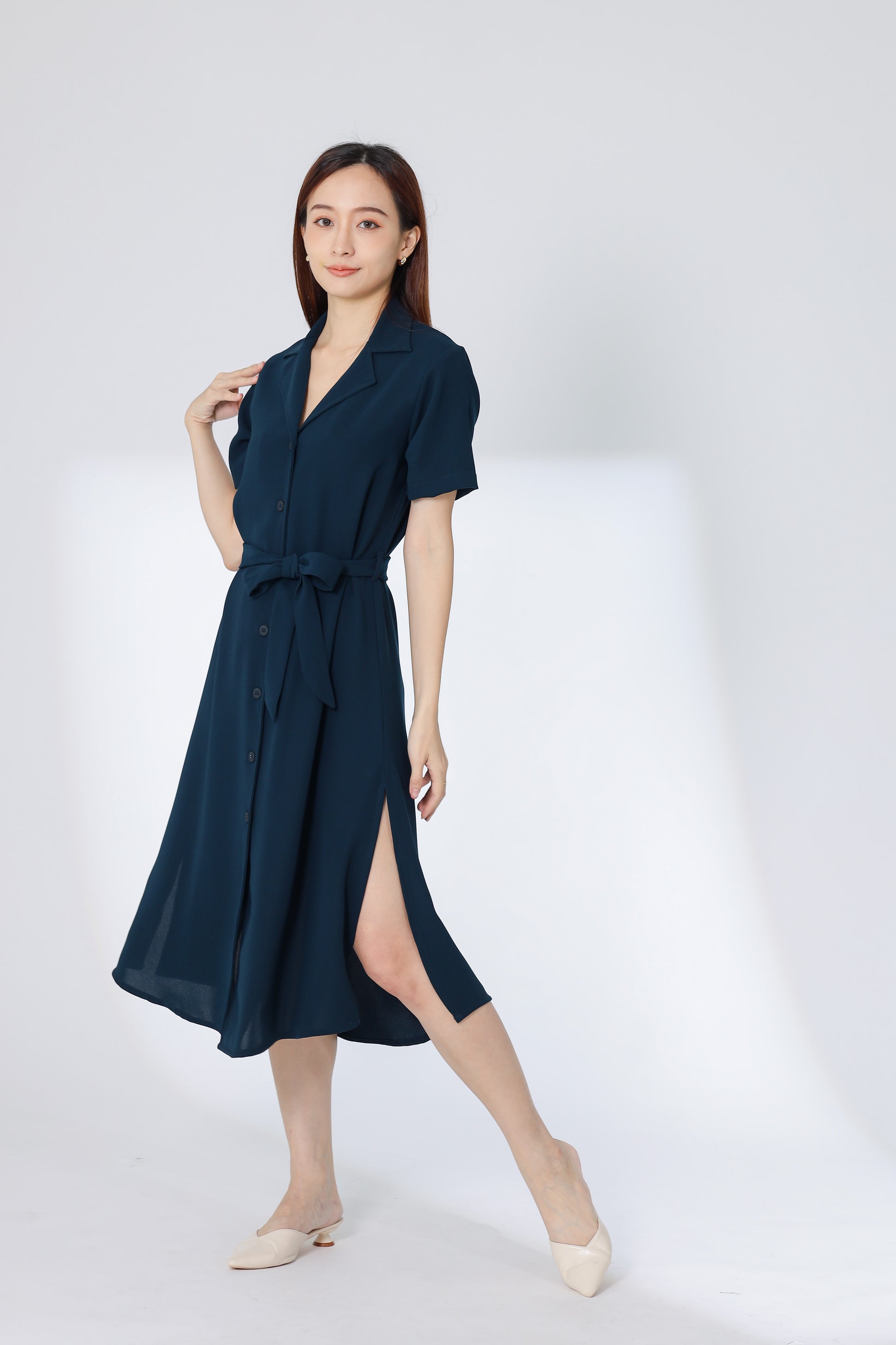 Kelsy Collared Button Down Dress - Teal