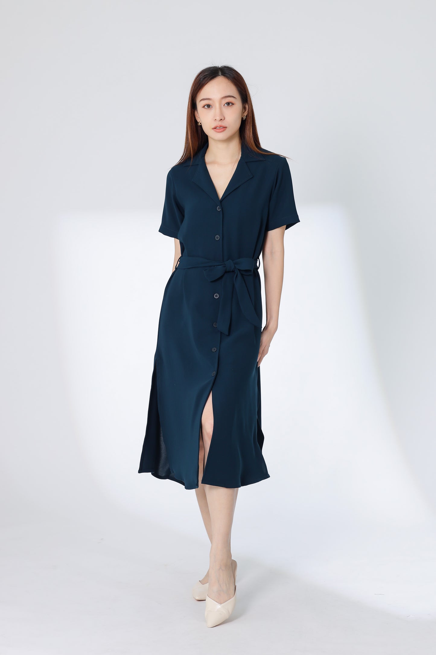 Kelsy Collared Button Down Dress - Teal