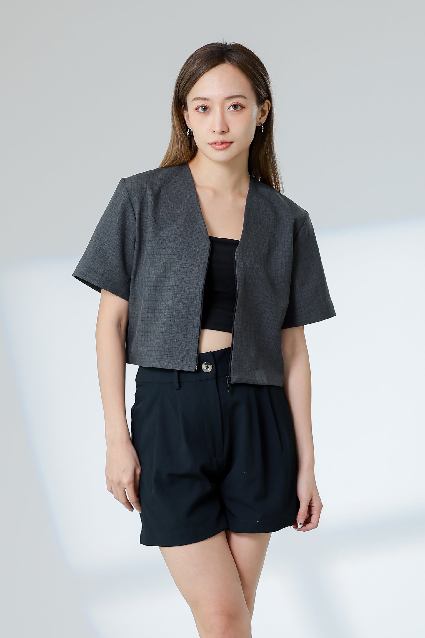 Kimi Front Zipper Top - Black/Brown