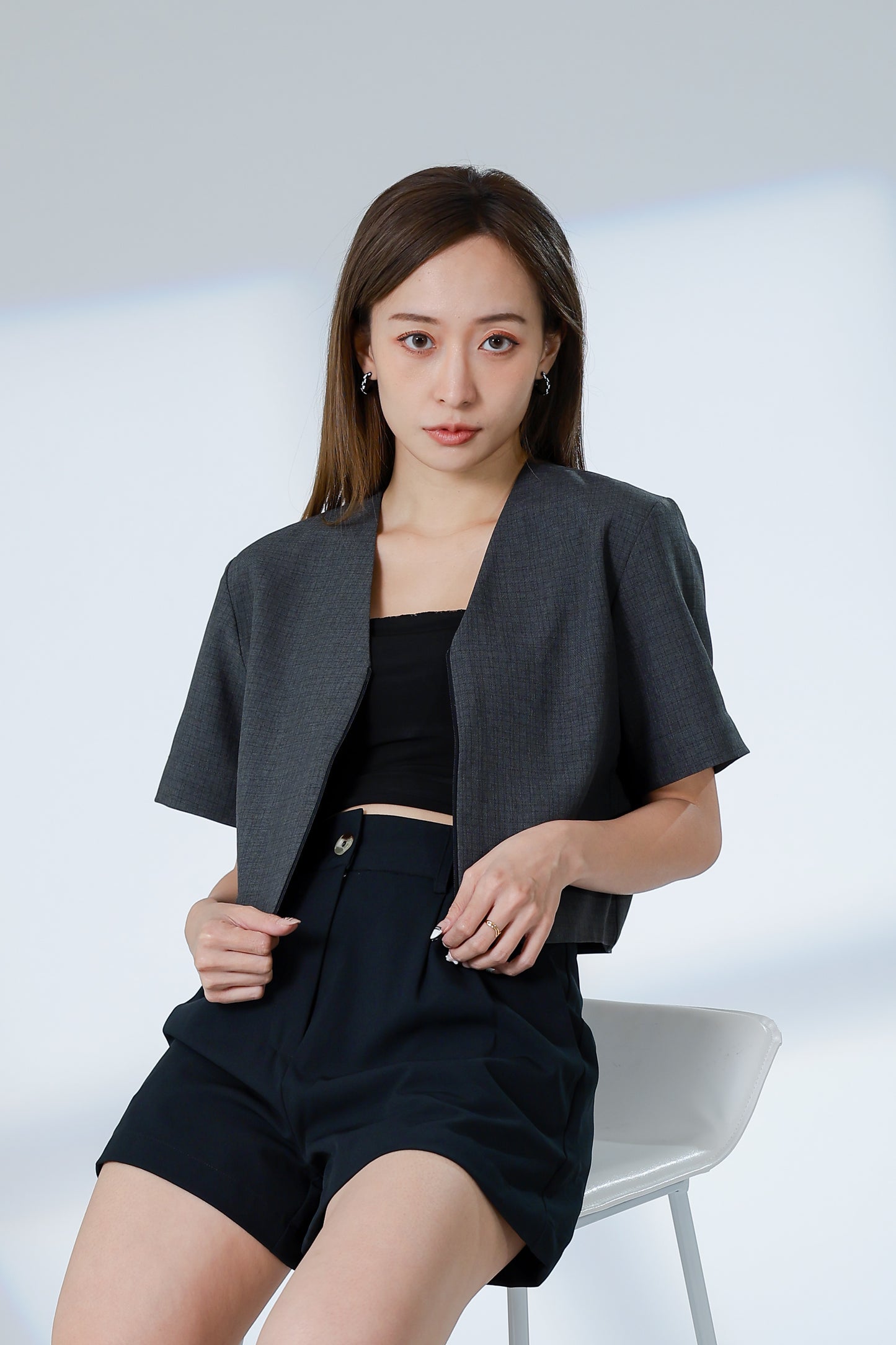 Kimi Front Zipper Top - Black/Brown