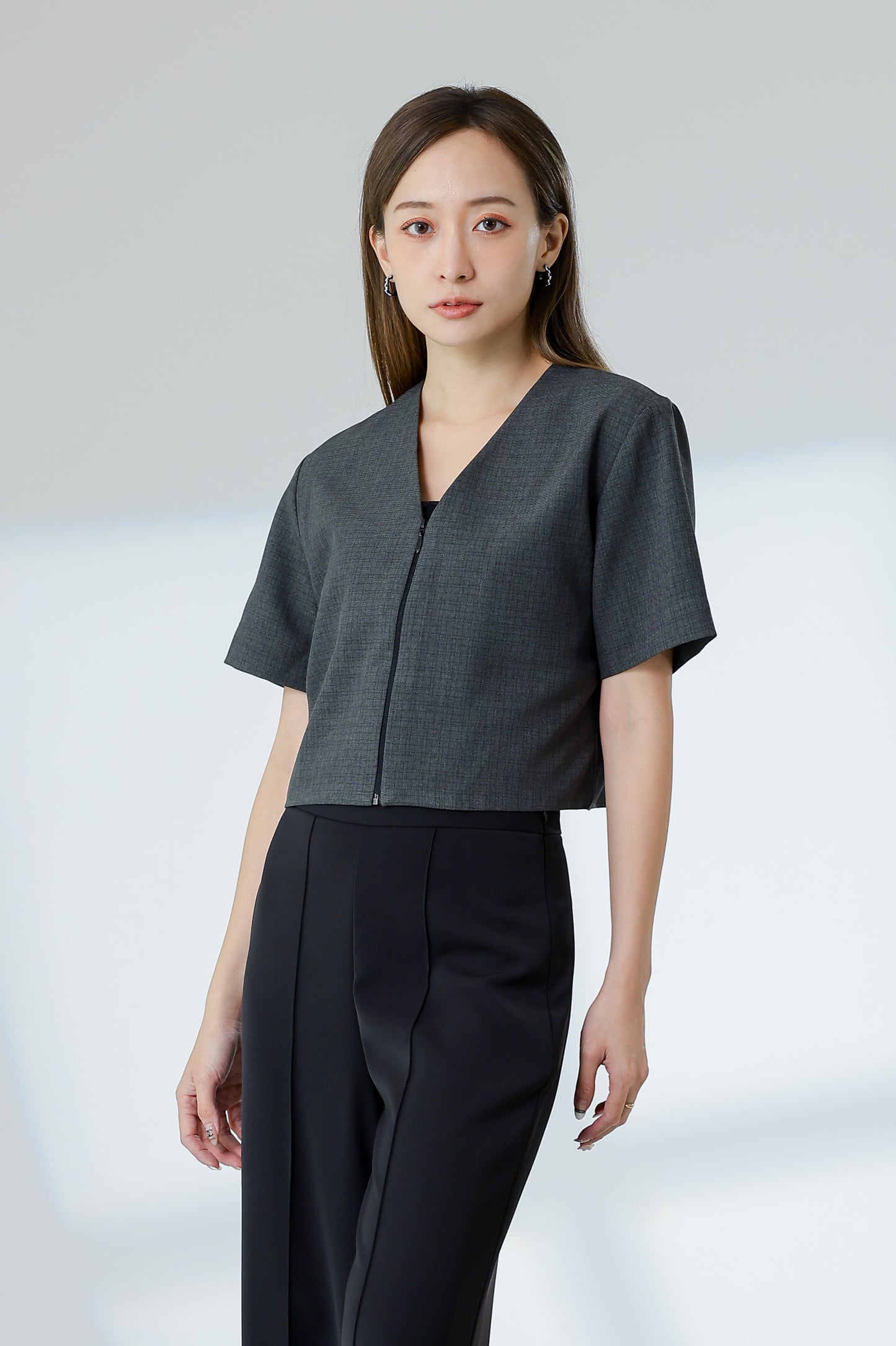 Kimi Front Zipper Top - Black/Brown