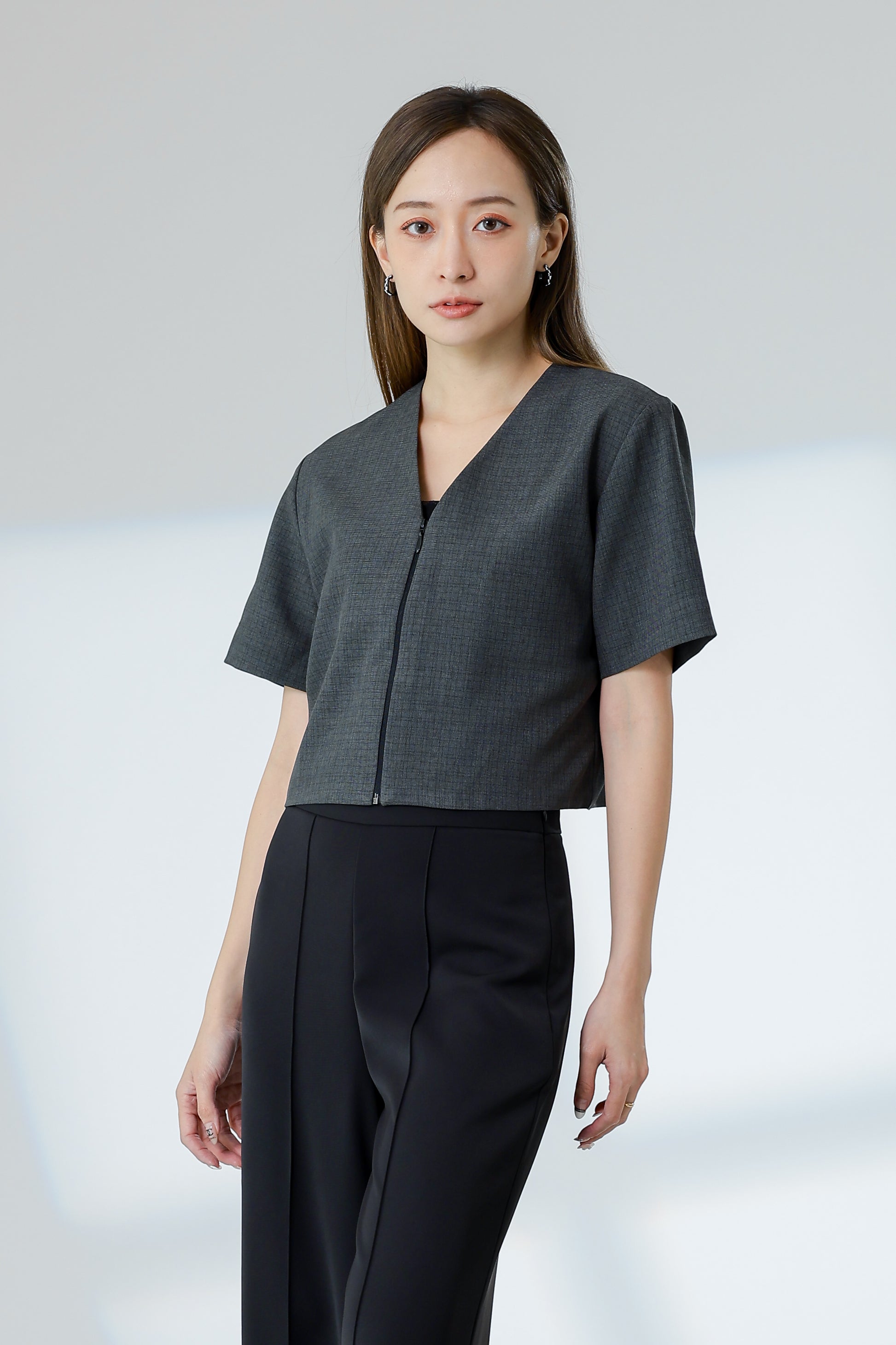 Kimi Front Zipper Top - Black/Brown