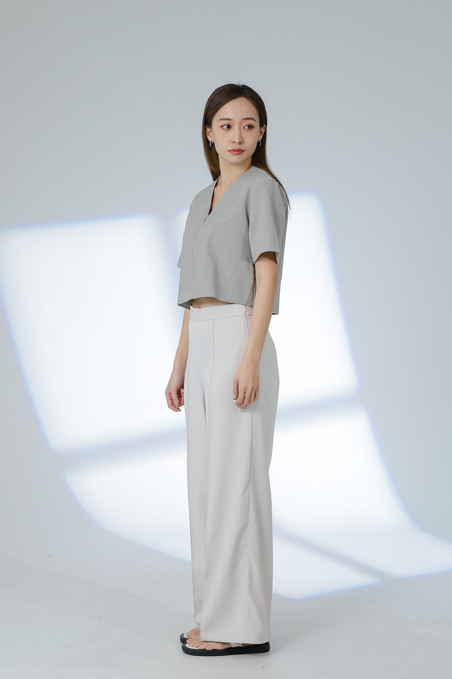 Kimi Front Zipper Top - Light Grey