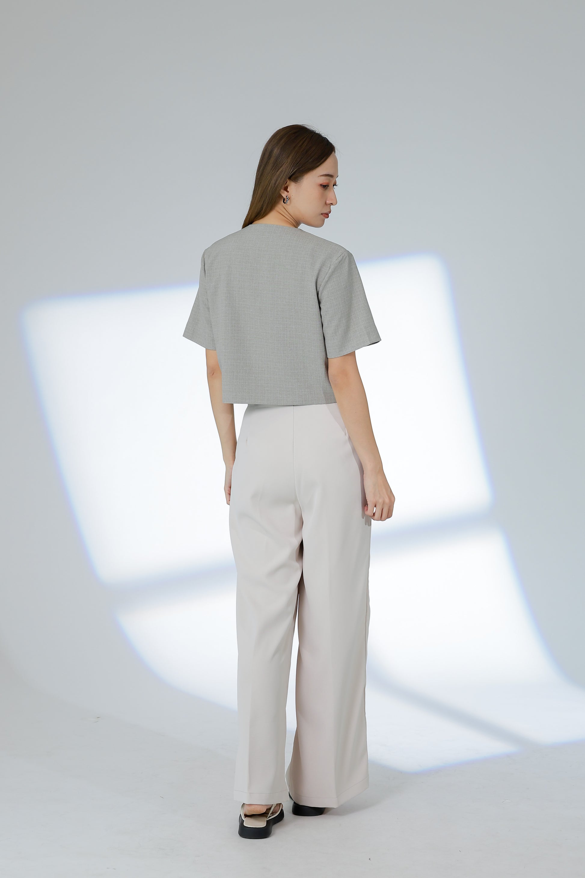 Kimi Front Zipper Top - Light Grey