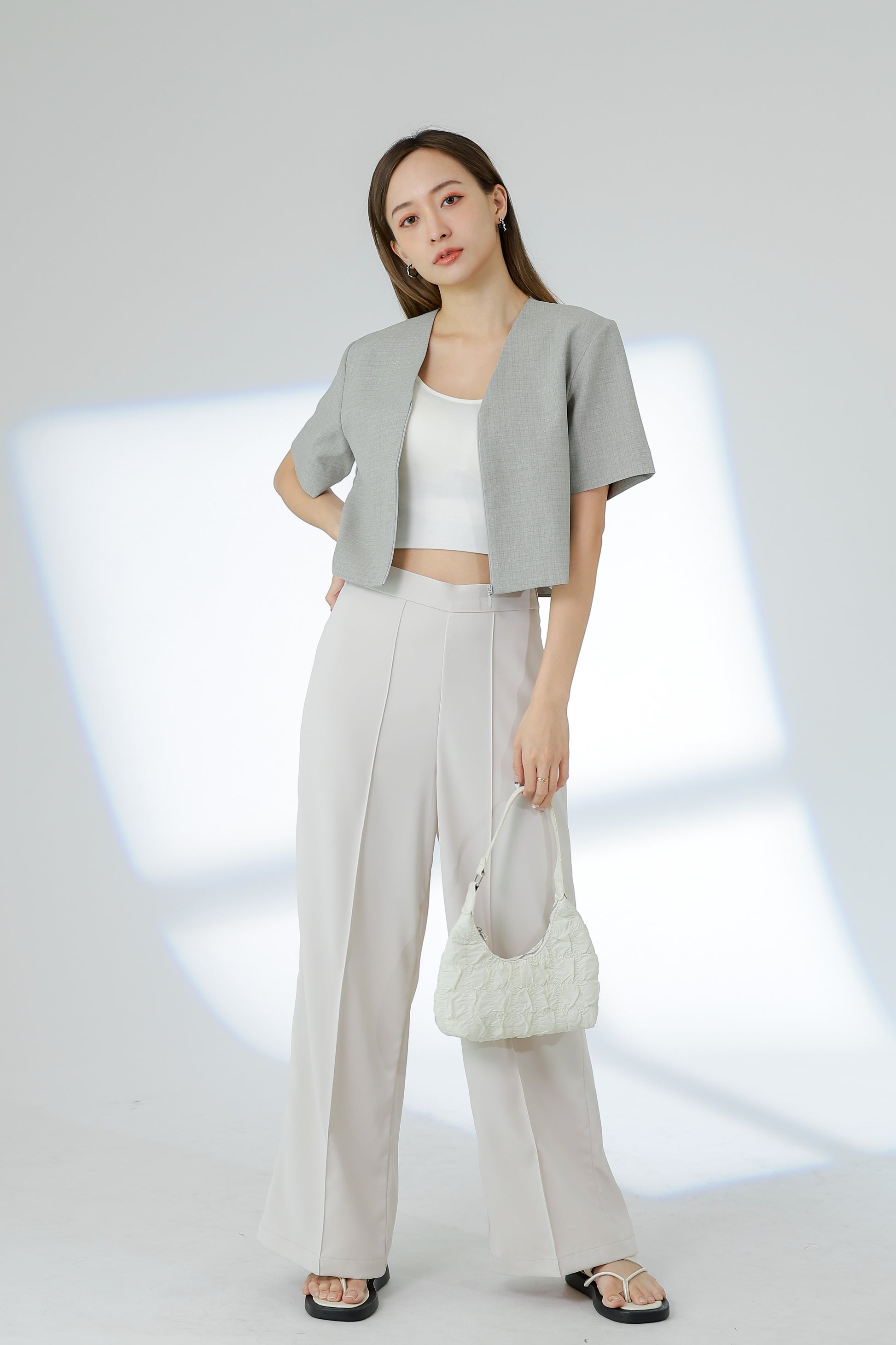 Kimi Front Zipper Top - Light Grey