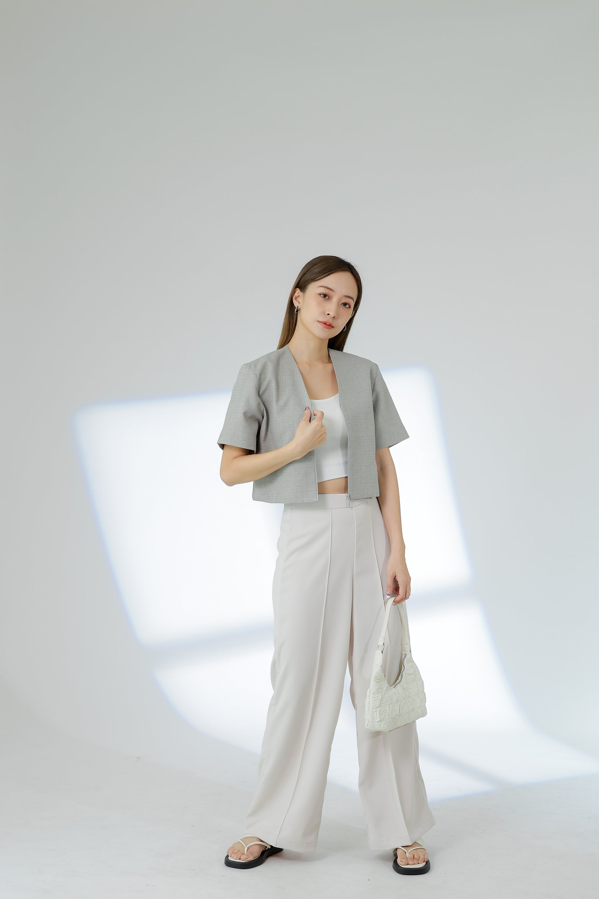 Kimi Front Zipper Top - Light Grey