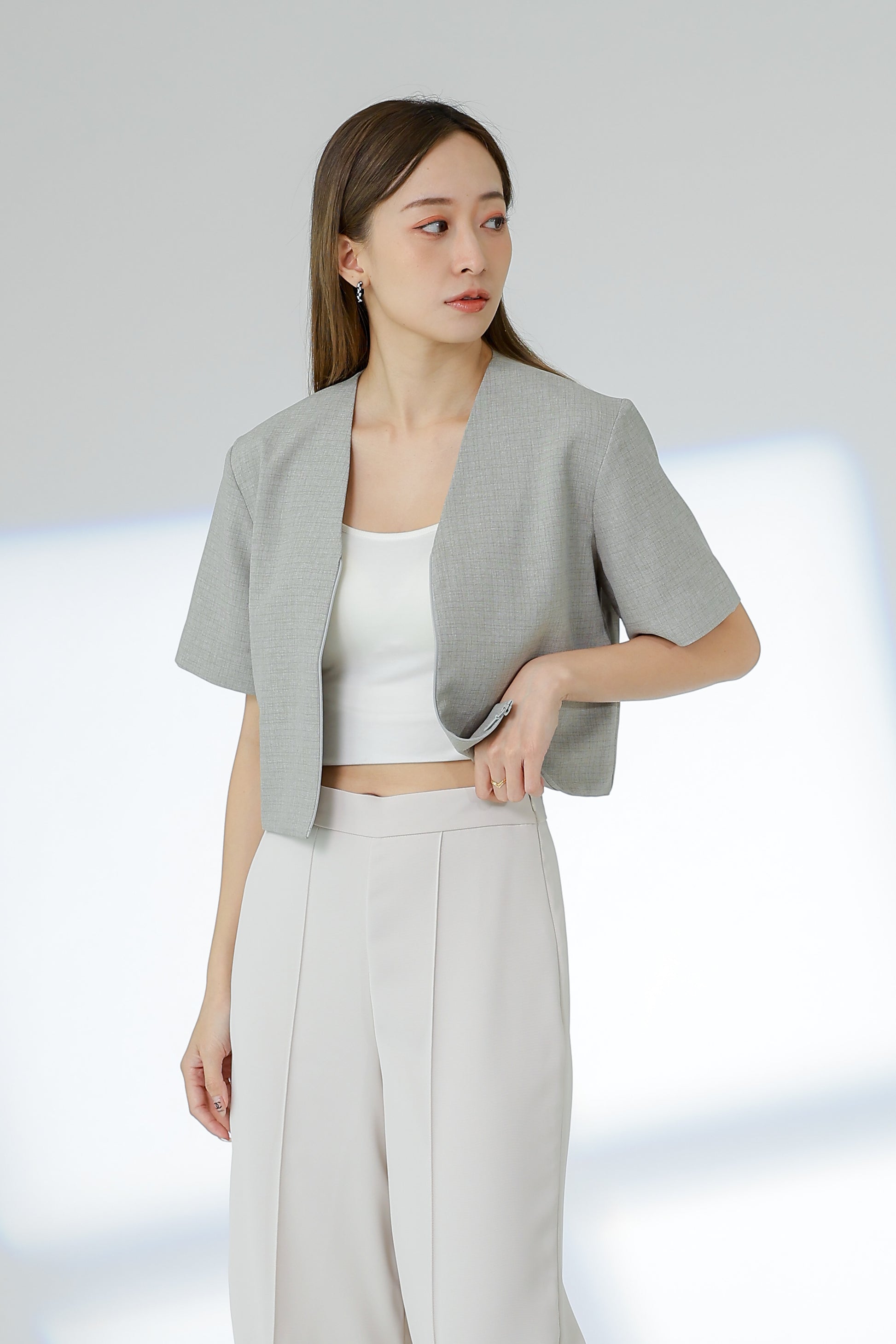 Kimi Front Zipper Top - Light Grey