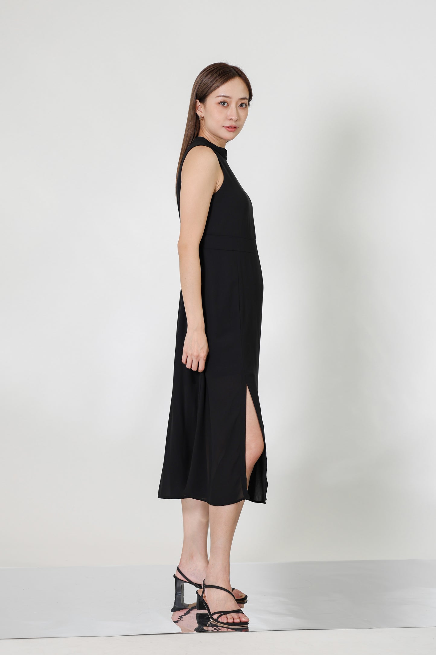 Lana Padded Midi Dress - Black