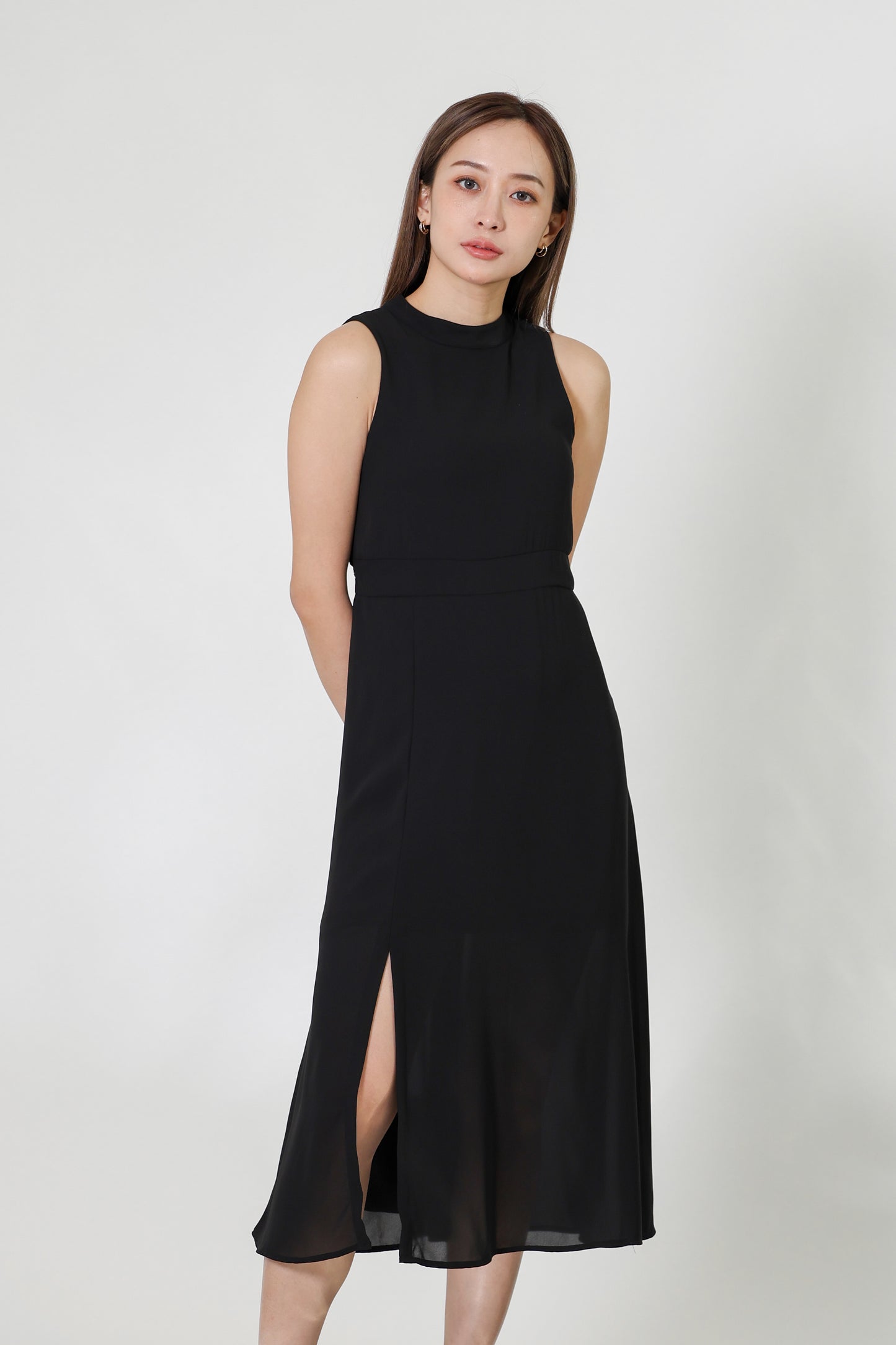 Lana Padded Midi Dress - Black