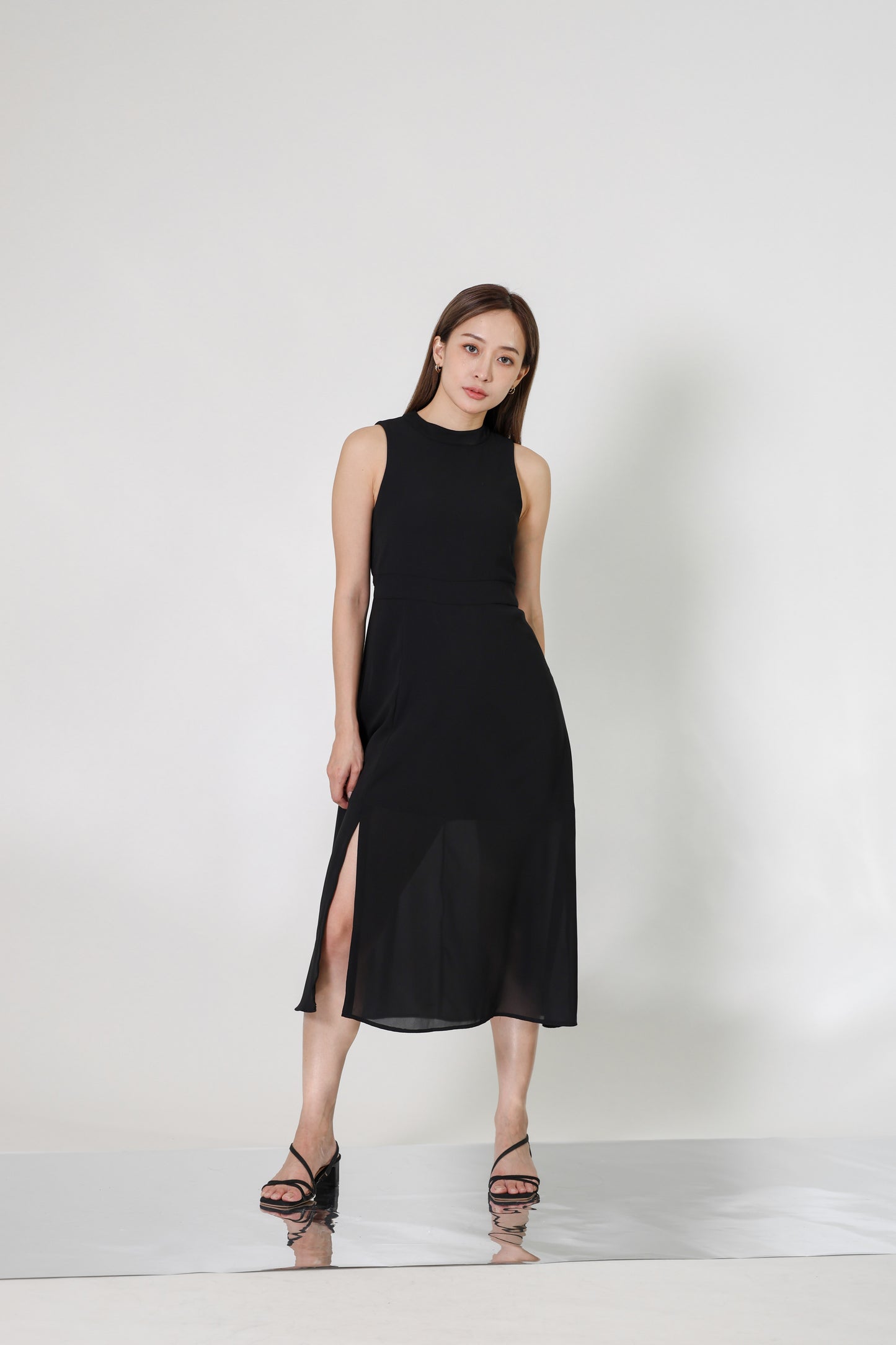 Lana Padded Midi Dress - Black