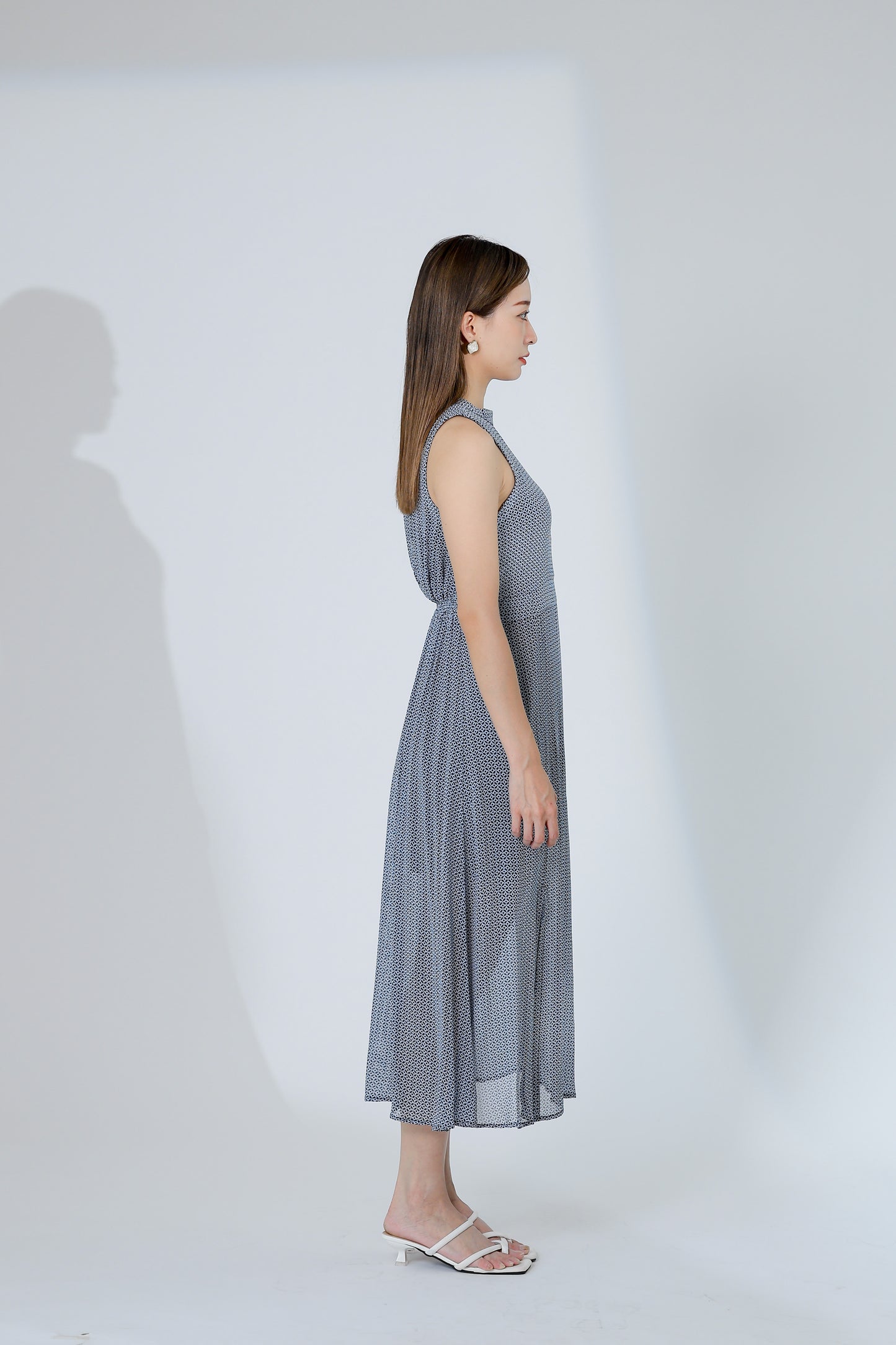 Lana Padded Printed Midi Dress - Blue