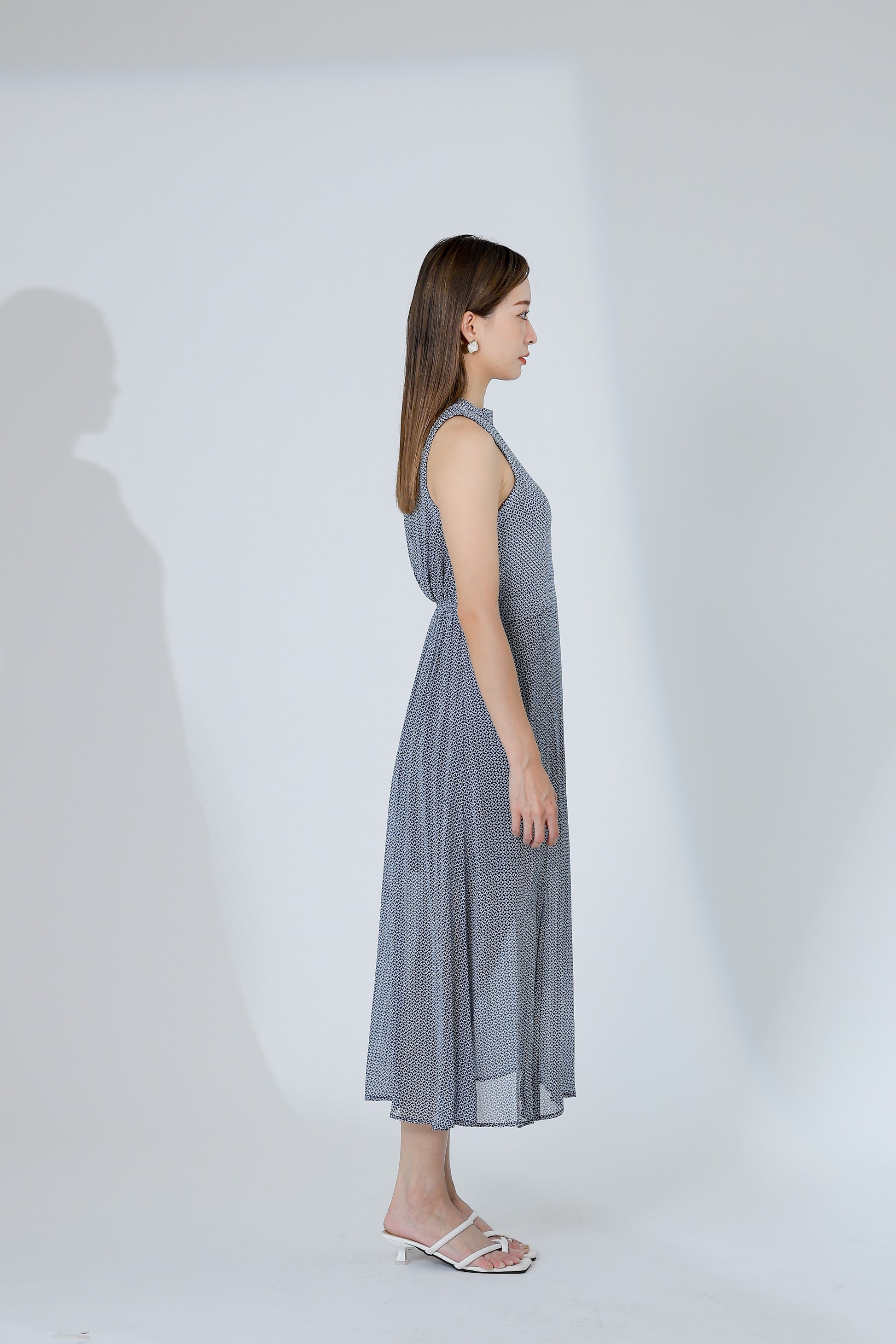 Lana Padded Printed Midi Dress - Blue