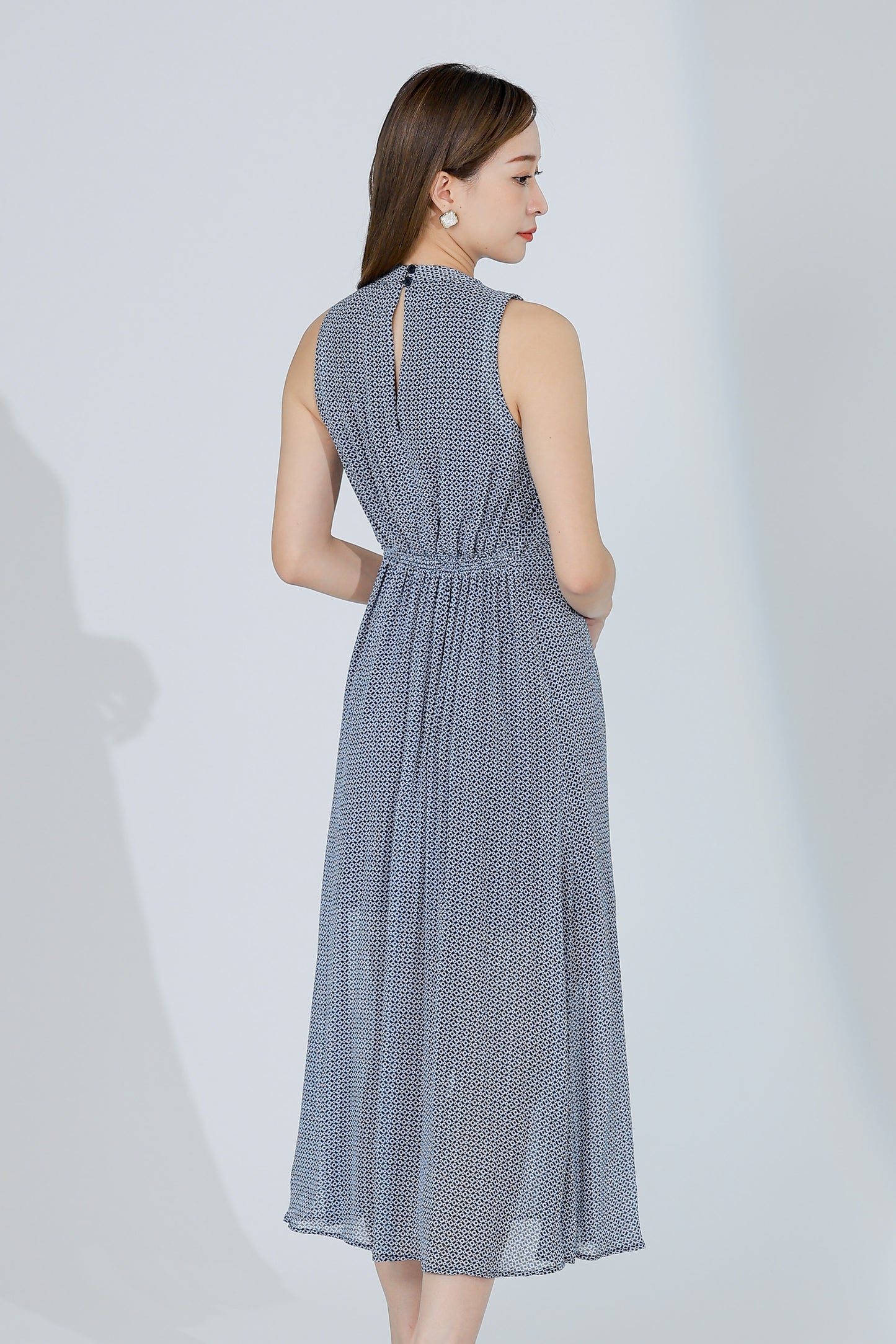 Lana Padded Printed Midi Dress - Blue