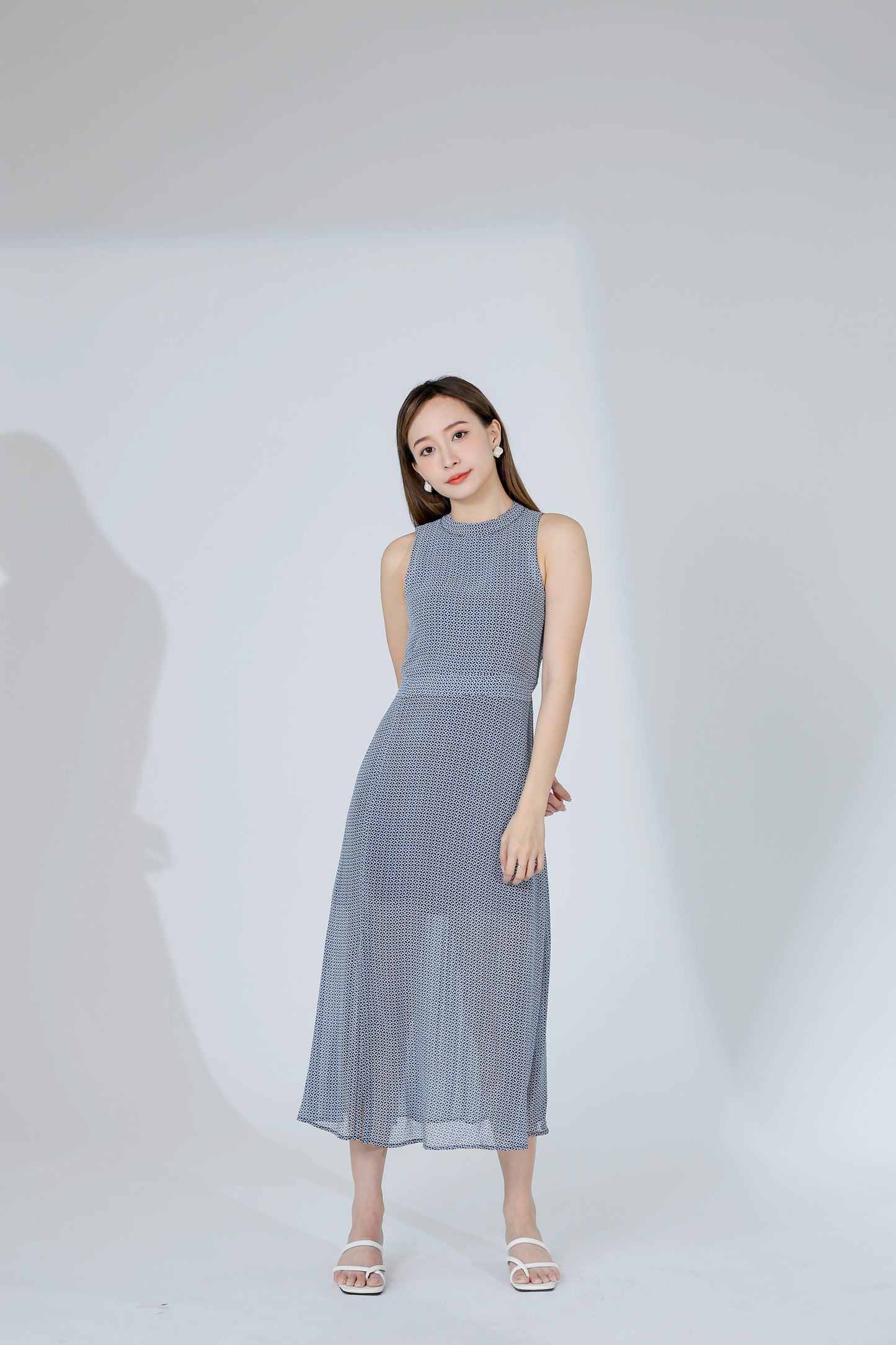 Lana Padded Printed Midi Dress - Blue